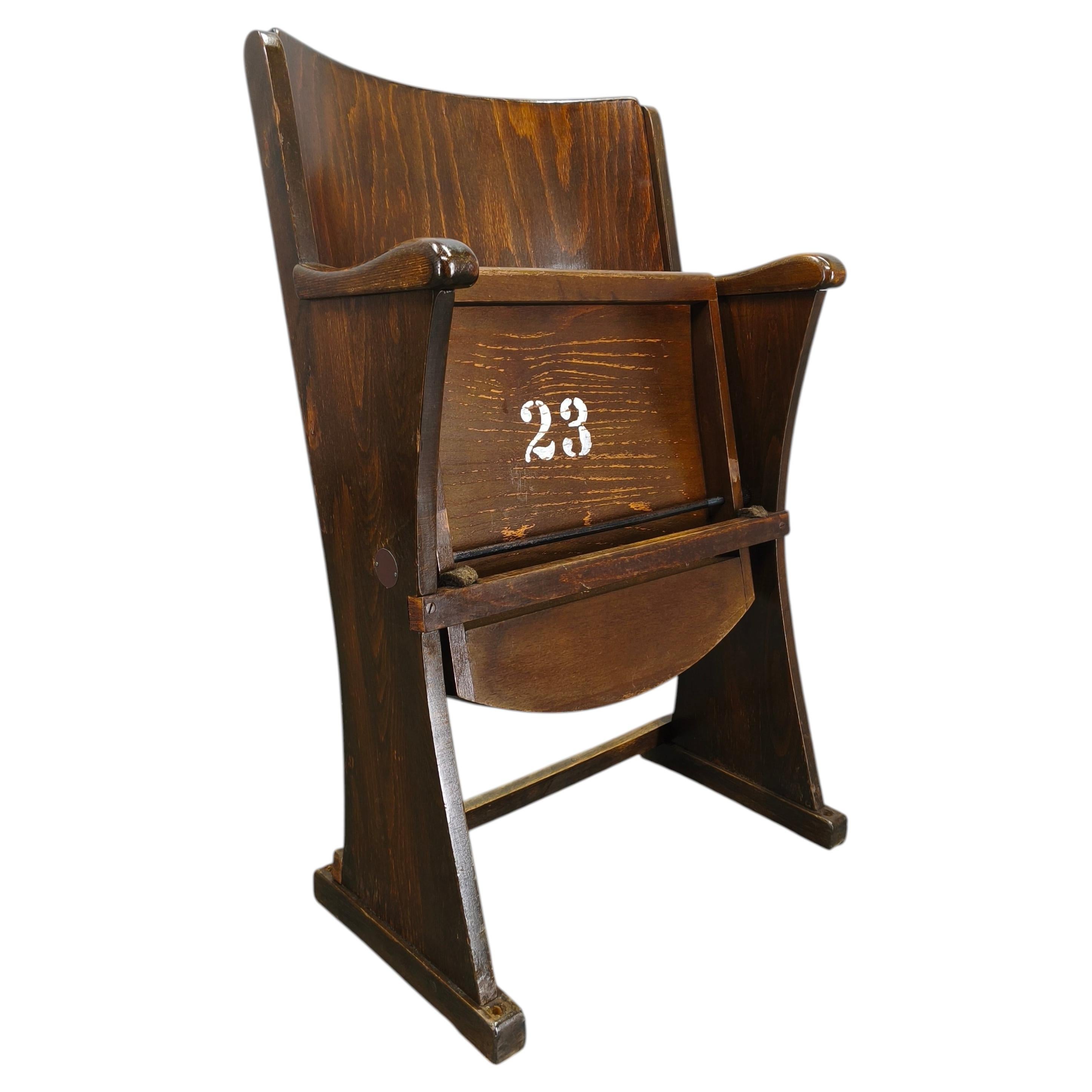 1950s Vintage Cinema Chair Beech Wood Theater Seat Armchair