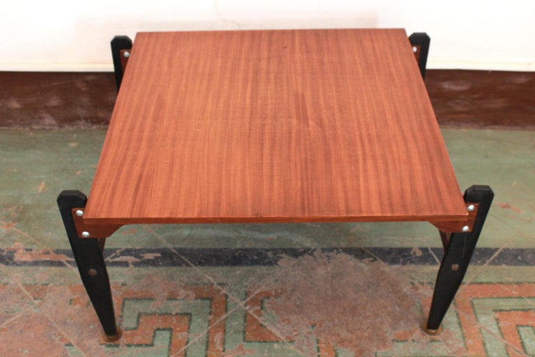 Mahogany 1950s Vintage Teak and Iron Coffee Table in Scandinavian Style For Sale