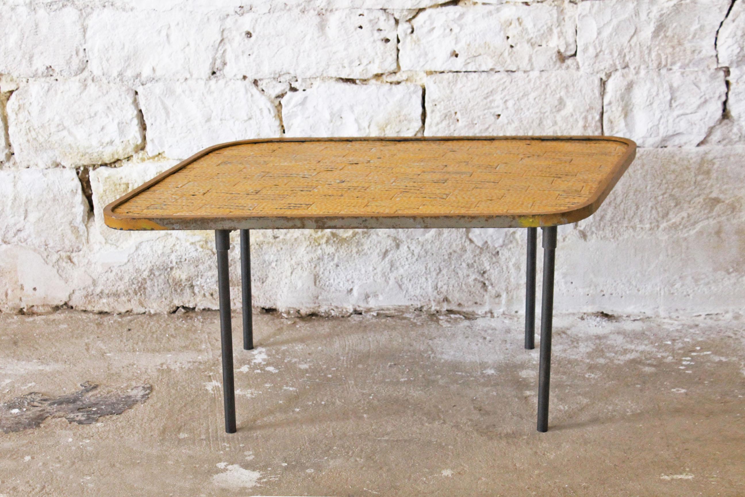Vintage yellow coffee table tiles and steel, Italy 1950s.
A 1950s yellow coffee table. Yellow ceramic tile top and iron structure. In very good conditions. Legs can be removed for delivery. Manufactured in Italy, all components are original sign of