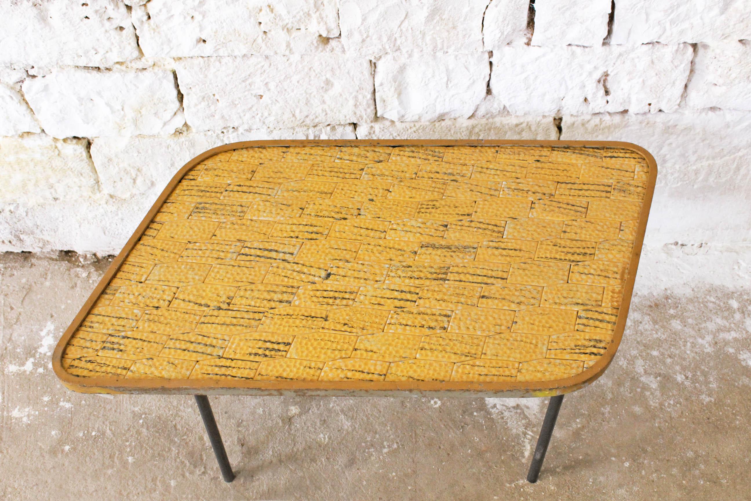 Mid-Century Modern Vintage Yellow Coffee Table Tiles and Steel, Italy, 1950s For Sale