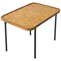 1950s Vintage Industrial Coffee Table with Yellow Tiles Top