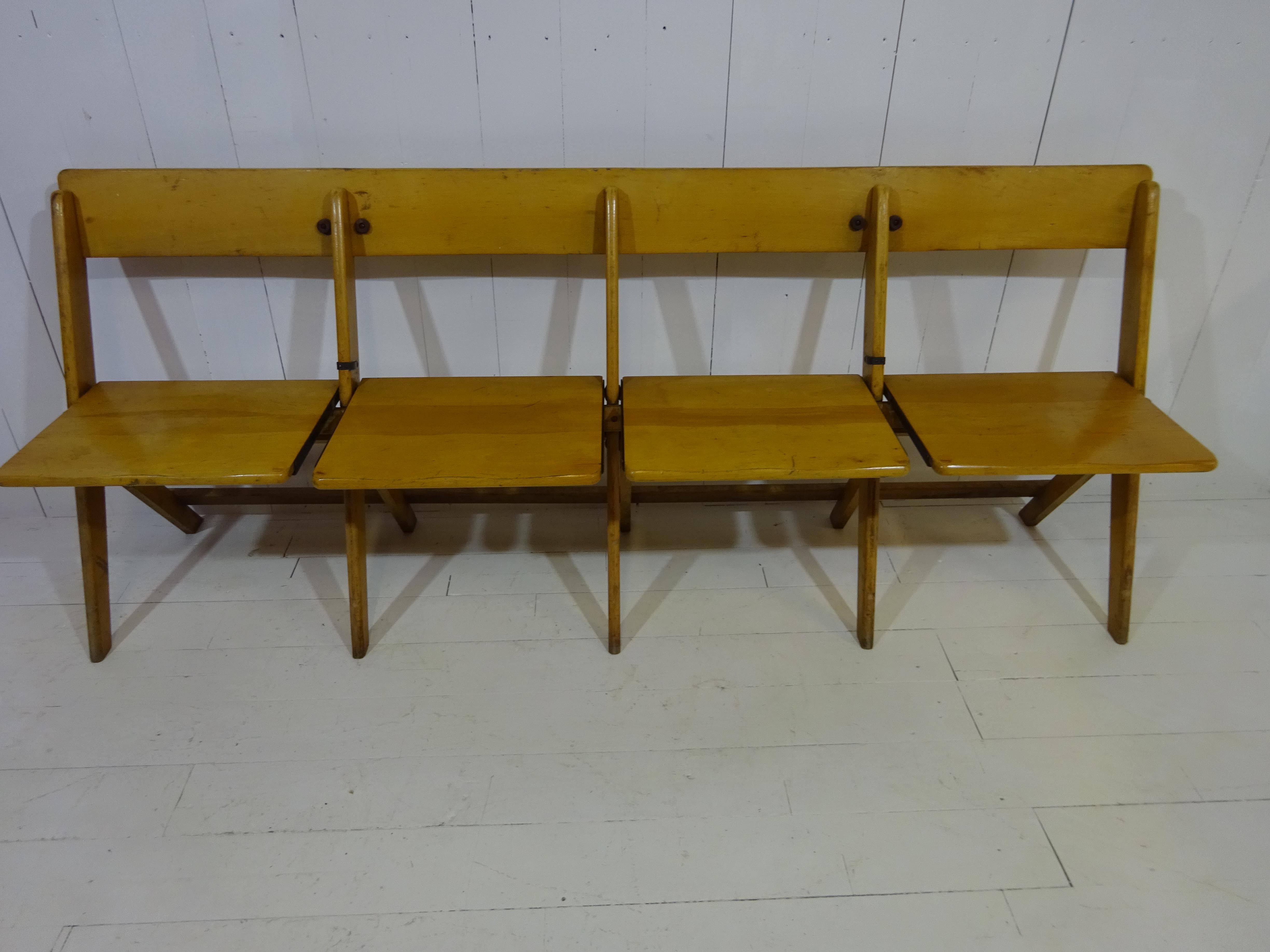 Steel 1950's Vintage Conjoined Folding Chapel Chairs For Sale