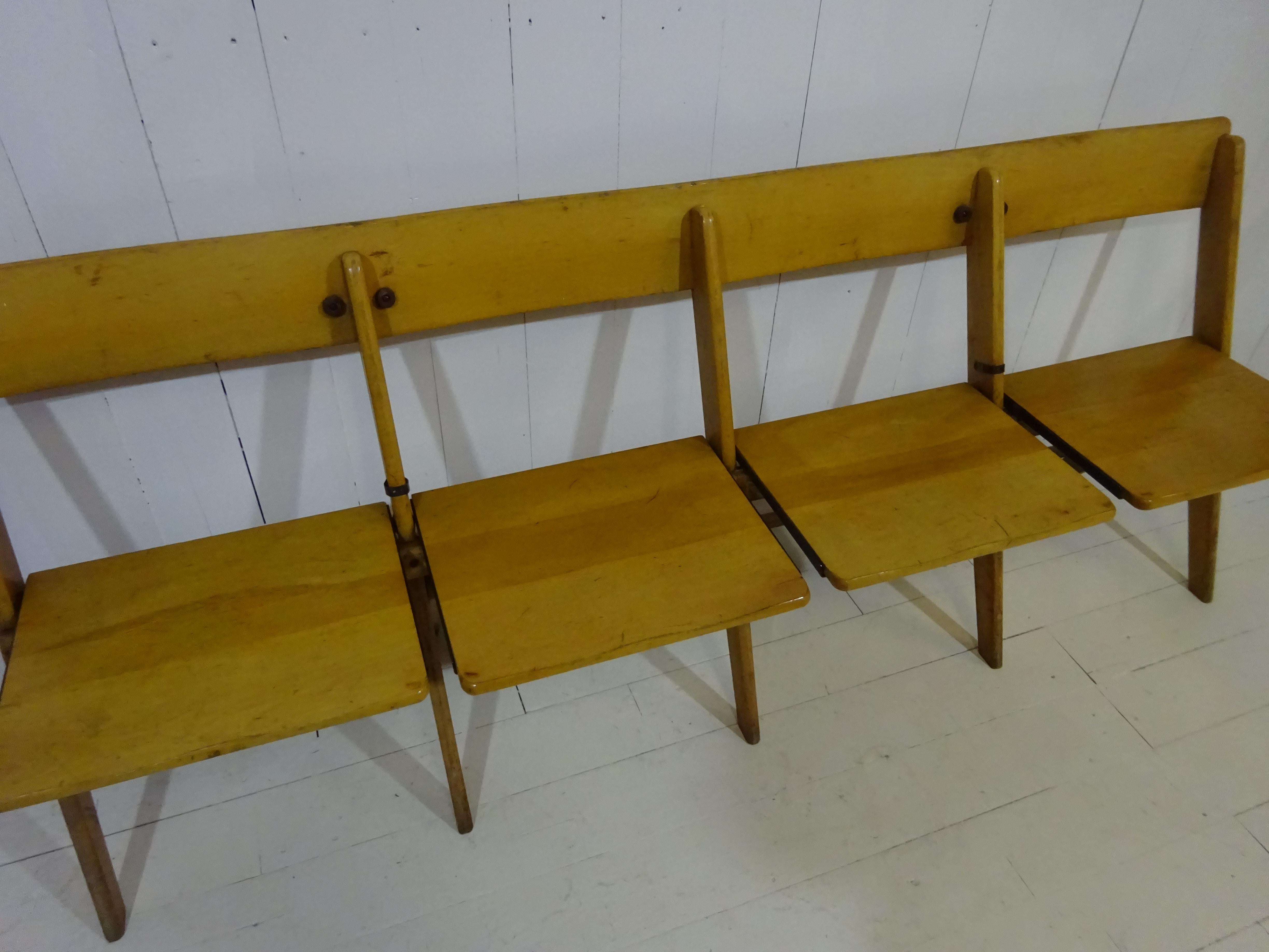 1950's Vintage Conjoined Folding Chapel Chairs For Sale 1