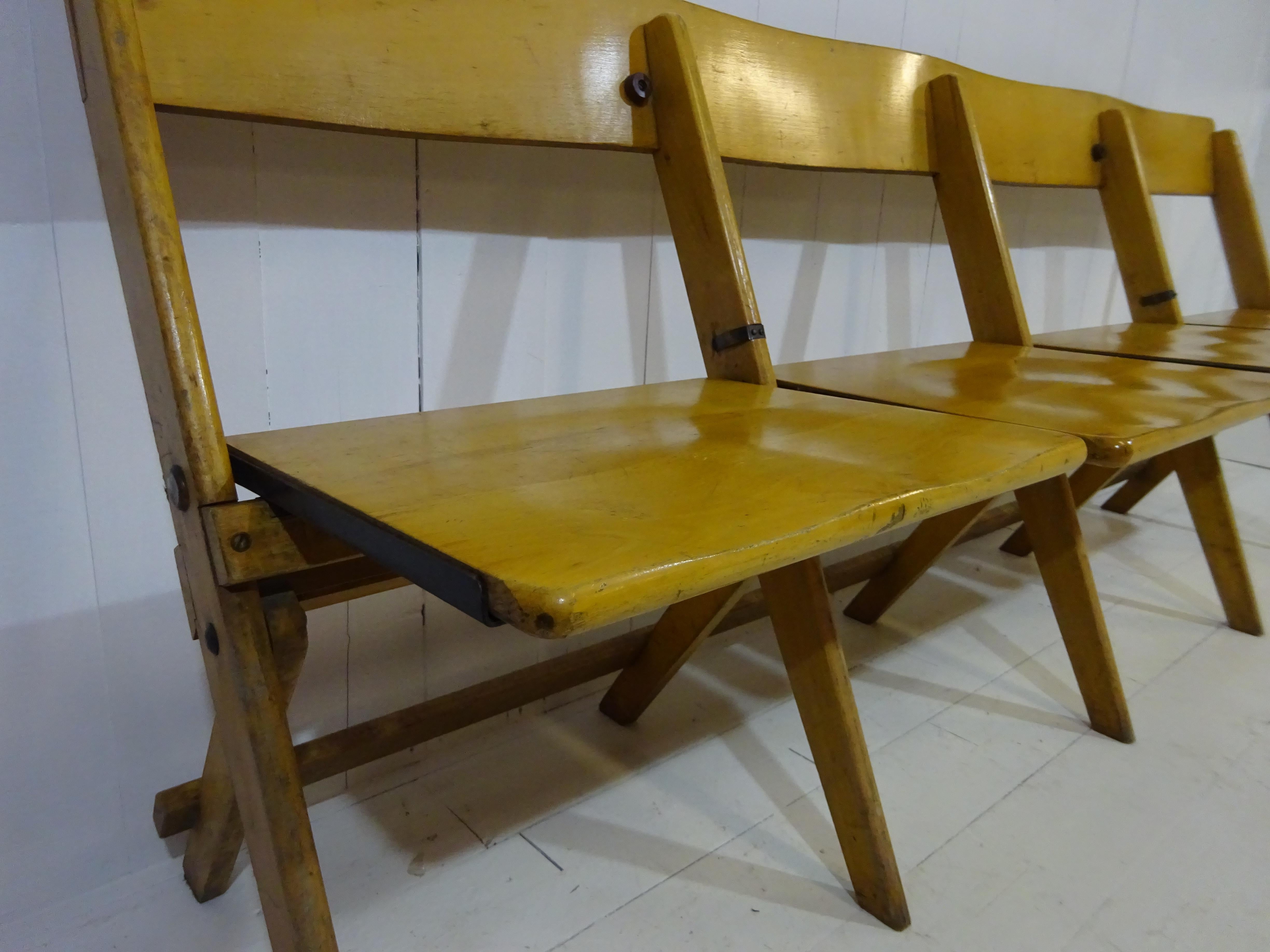 1950's Vintage Conjoined Folding Chapel Chairs For Sale 4