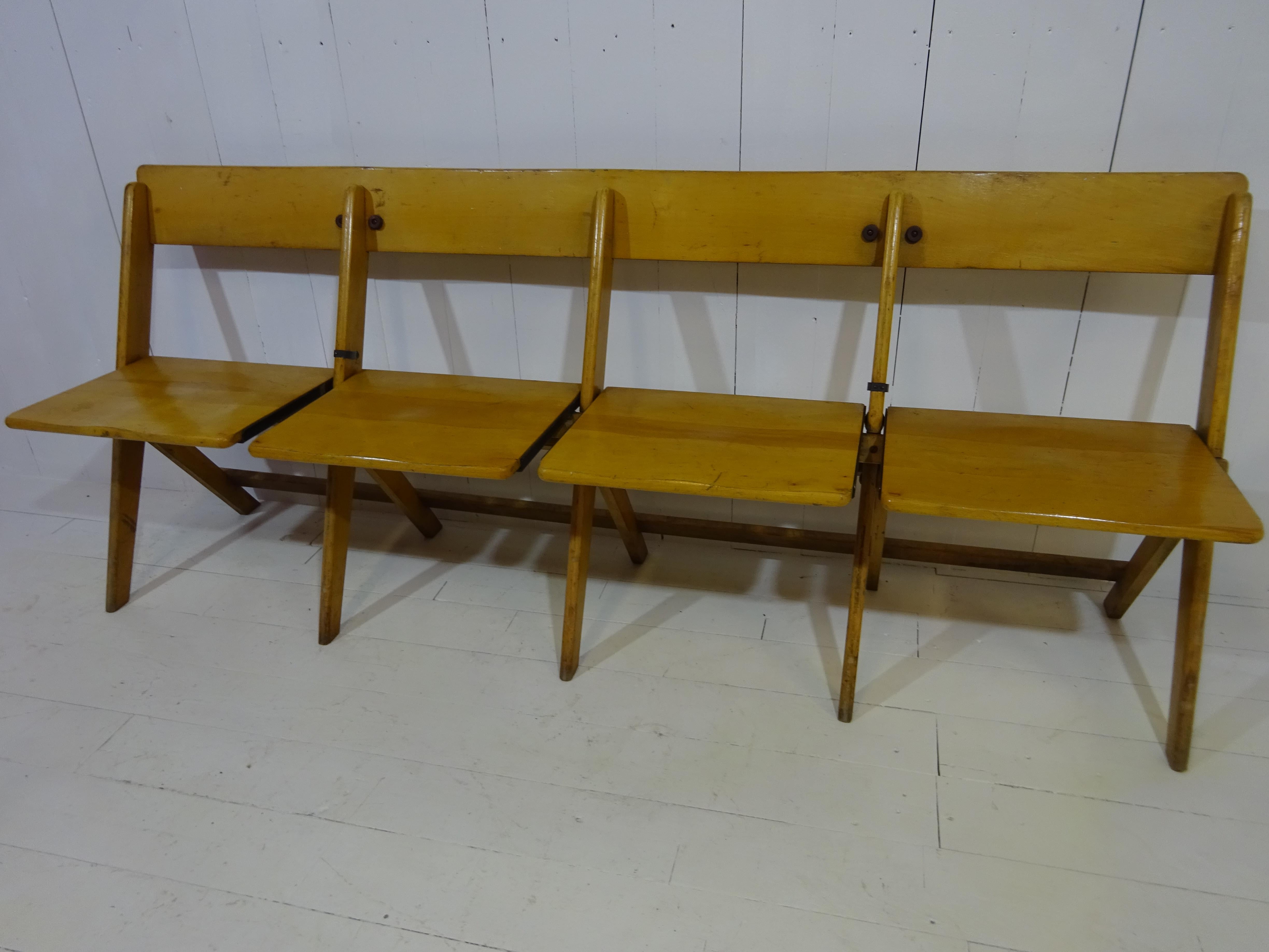1950's Vintage Conjoined Folding Chapel Chairs For Sale 6
