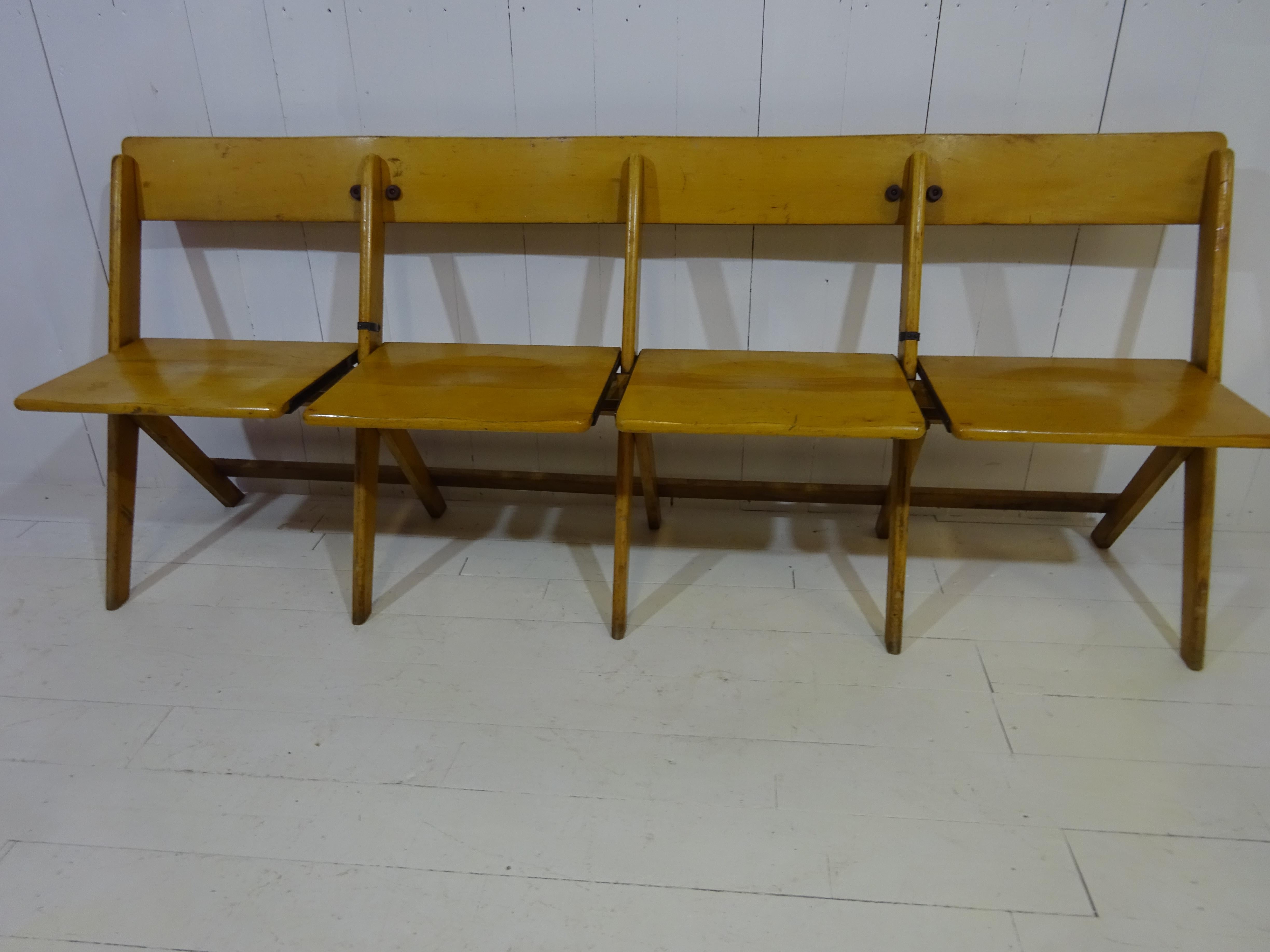 1950's Vintage Conjoined Folding Chapel Chairs For Sale 7