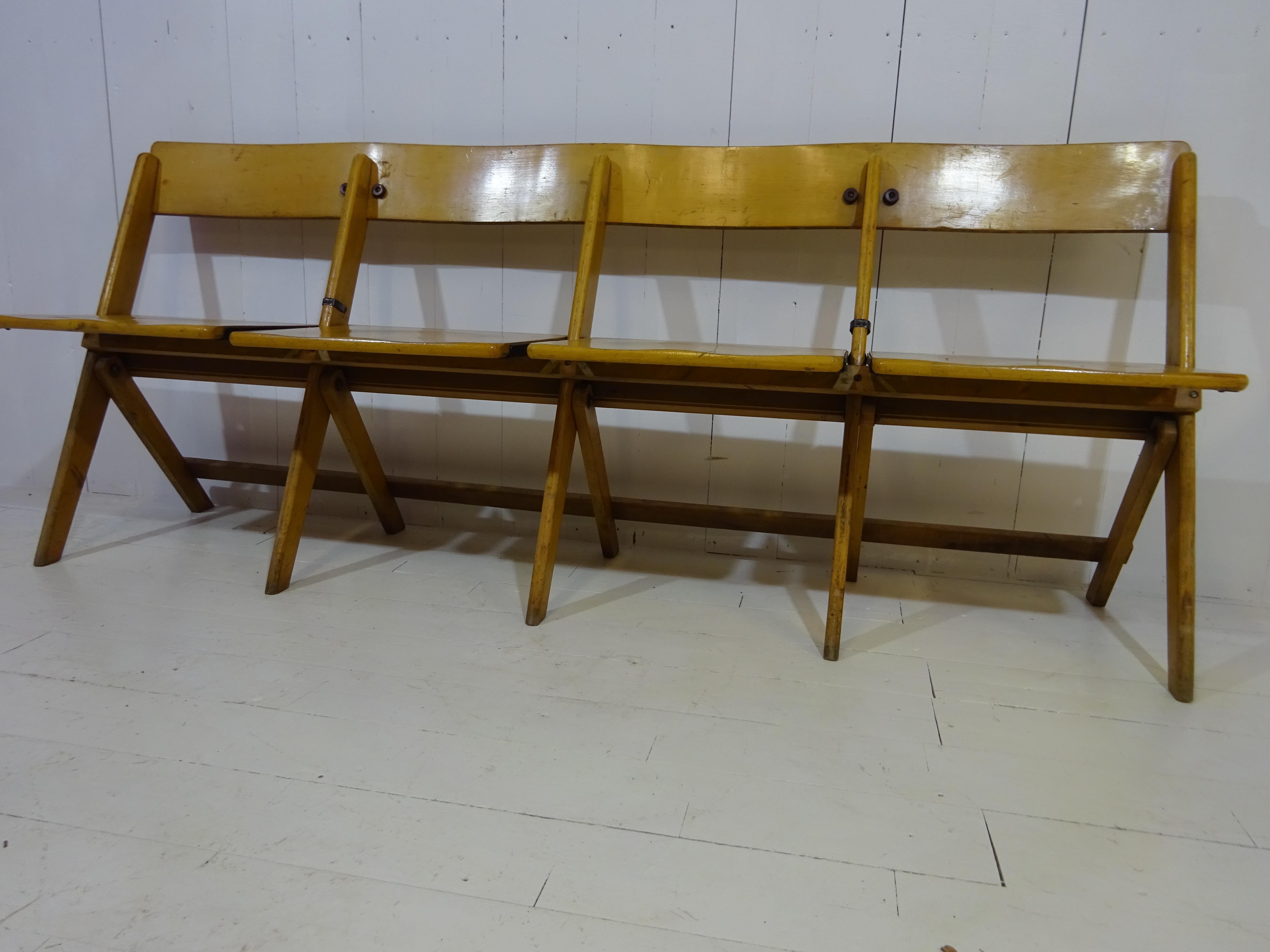 1950's Vintage Conjoined Folding Chapel Chairs For Sale 8