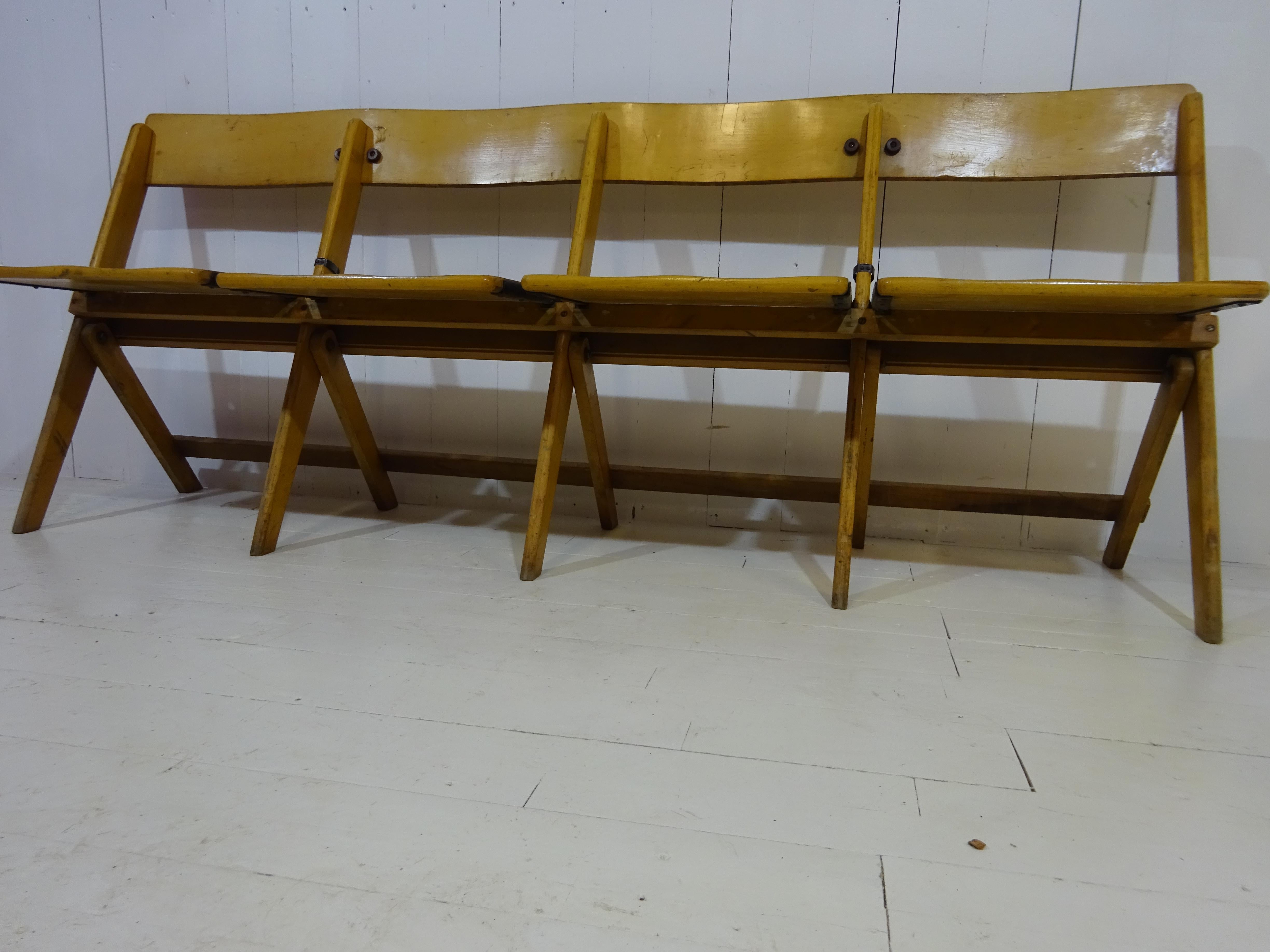 1950's Vintage Conjoined Folding Chapel Chairs For Sale 9