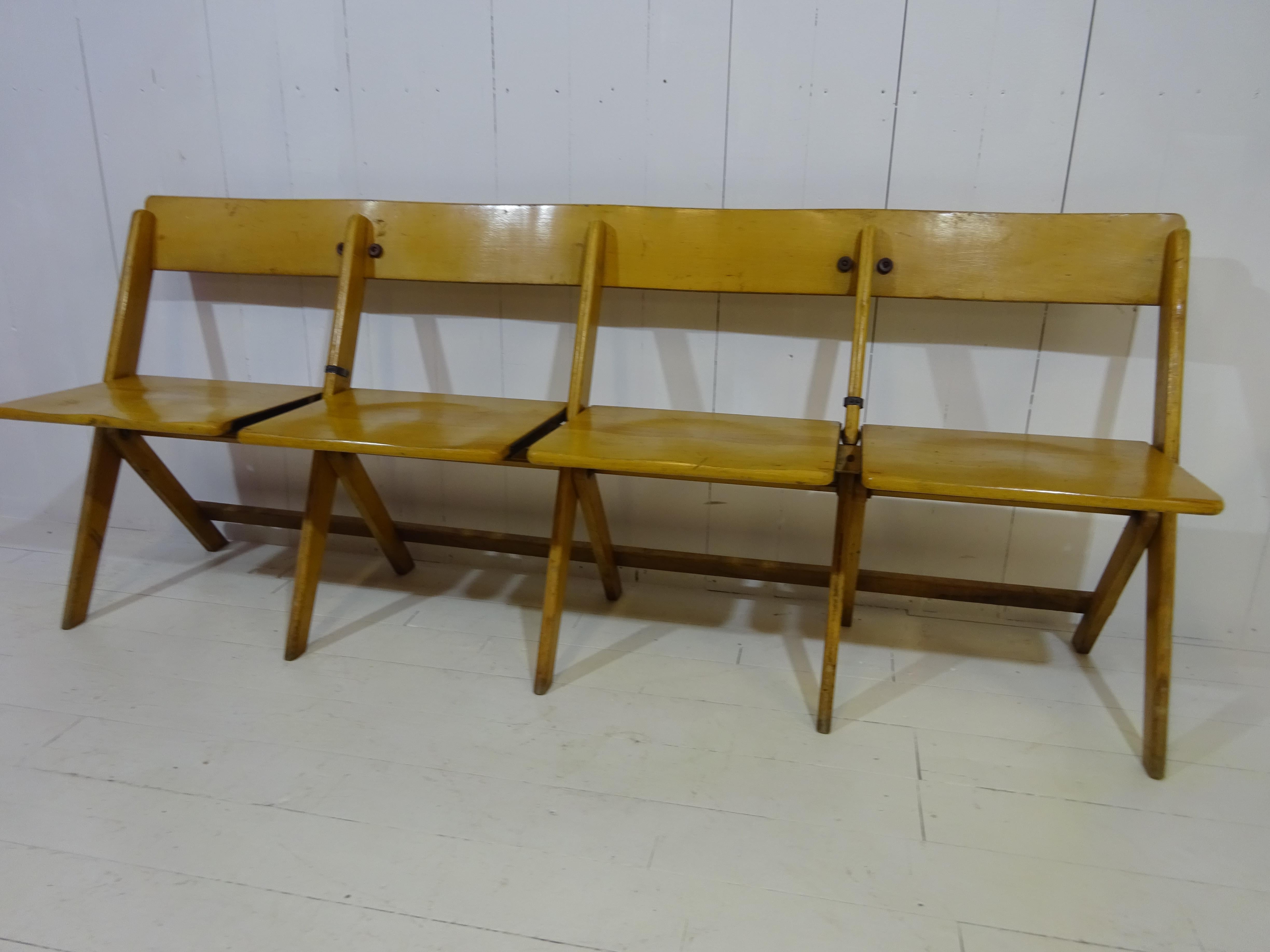1950's Vintage Conjoined Folding Chapel Chairs For Sale 10