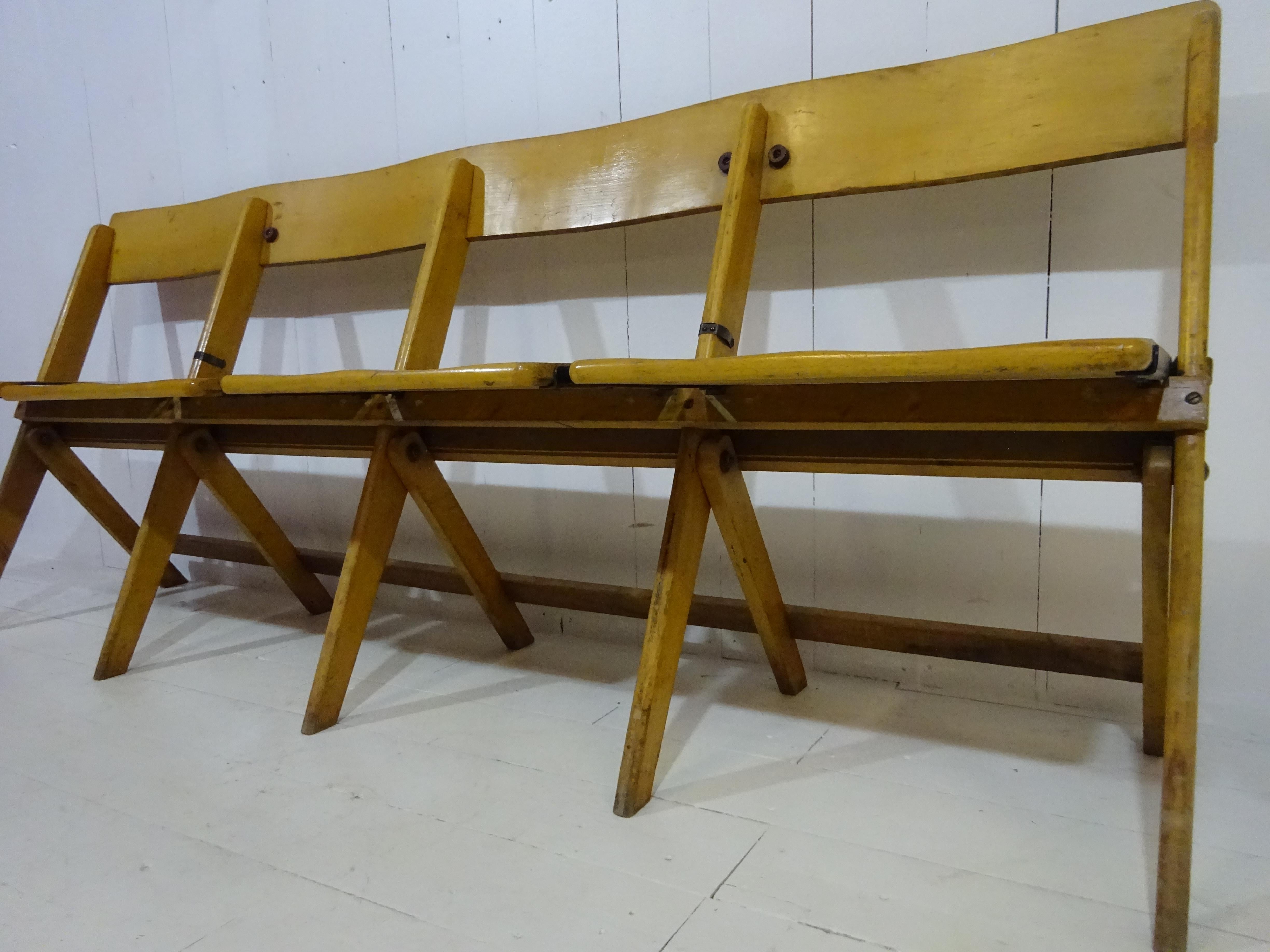 Mid-Century Modern 1950's Vintage Conjoined Folding Chapel Chairs For Sale