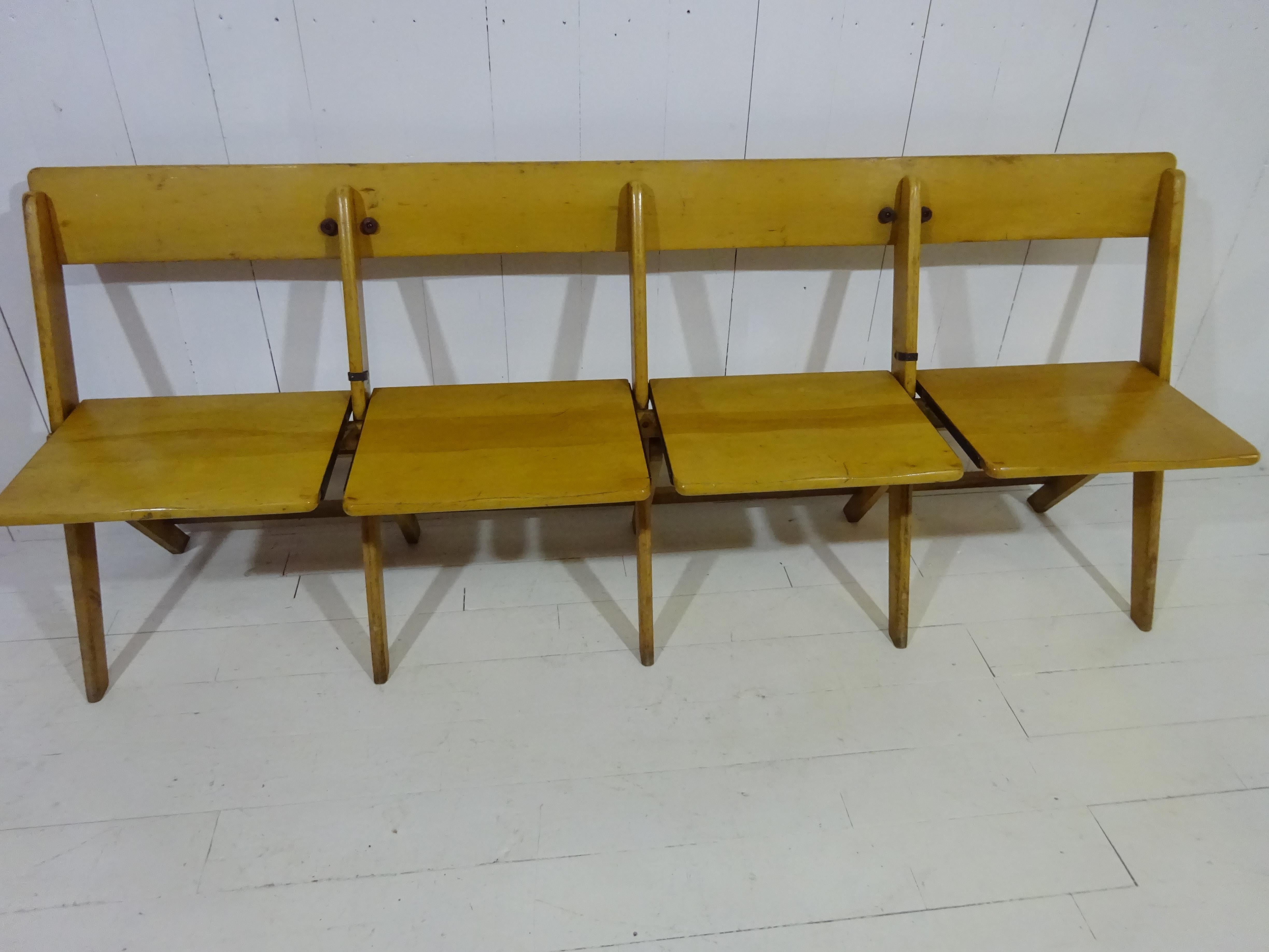 1950's Vintage Conjoined Folding Chapel Chairs In Good Condition For Sale In Tarleton, GB