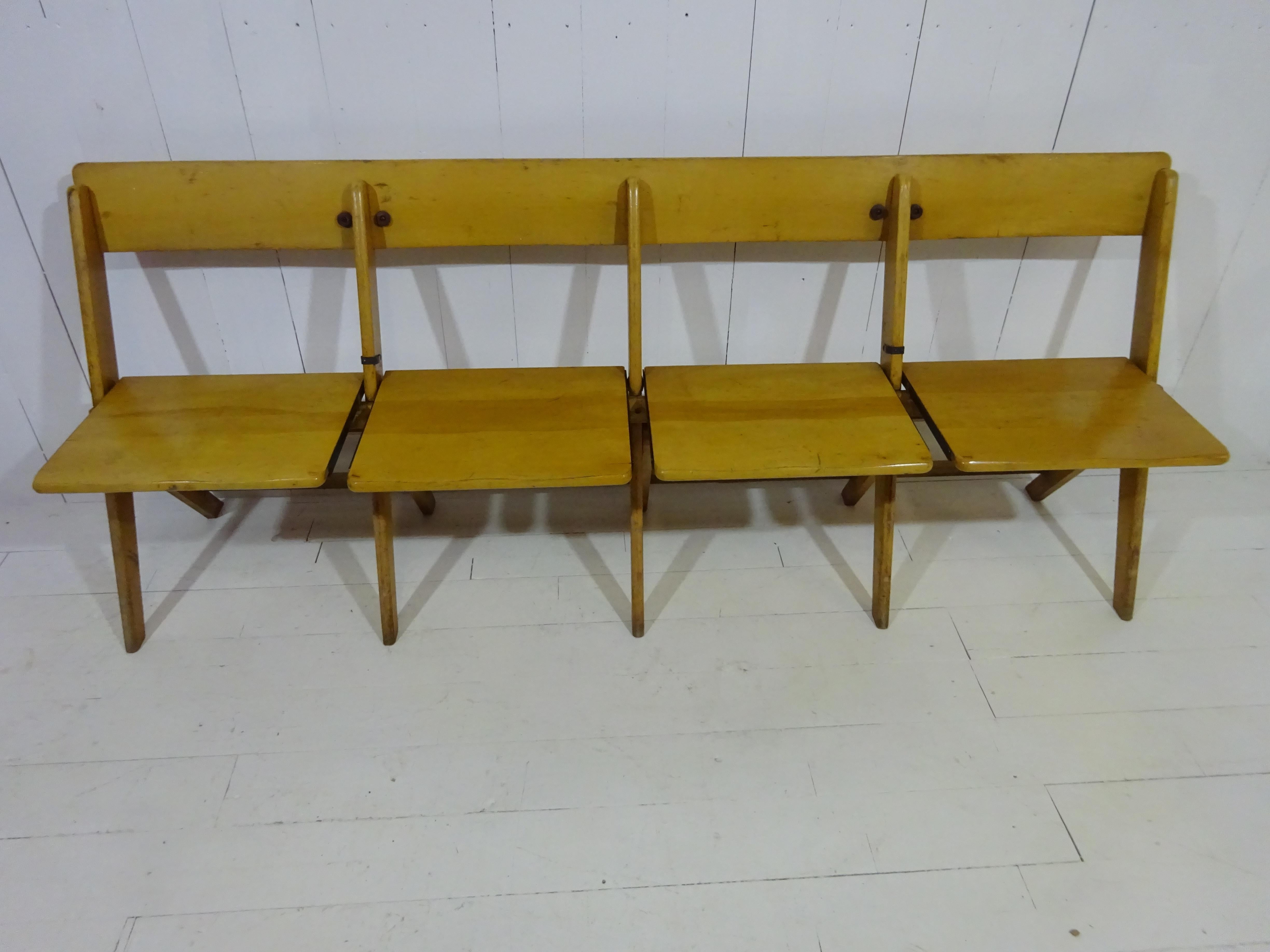 Mid-20th Century 1950's Vintage Conjoined Folding Chapel Chairs For Sale