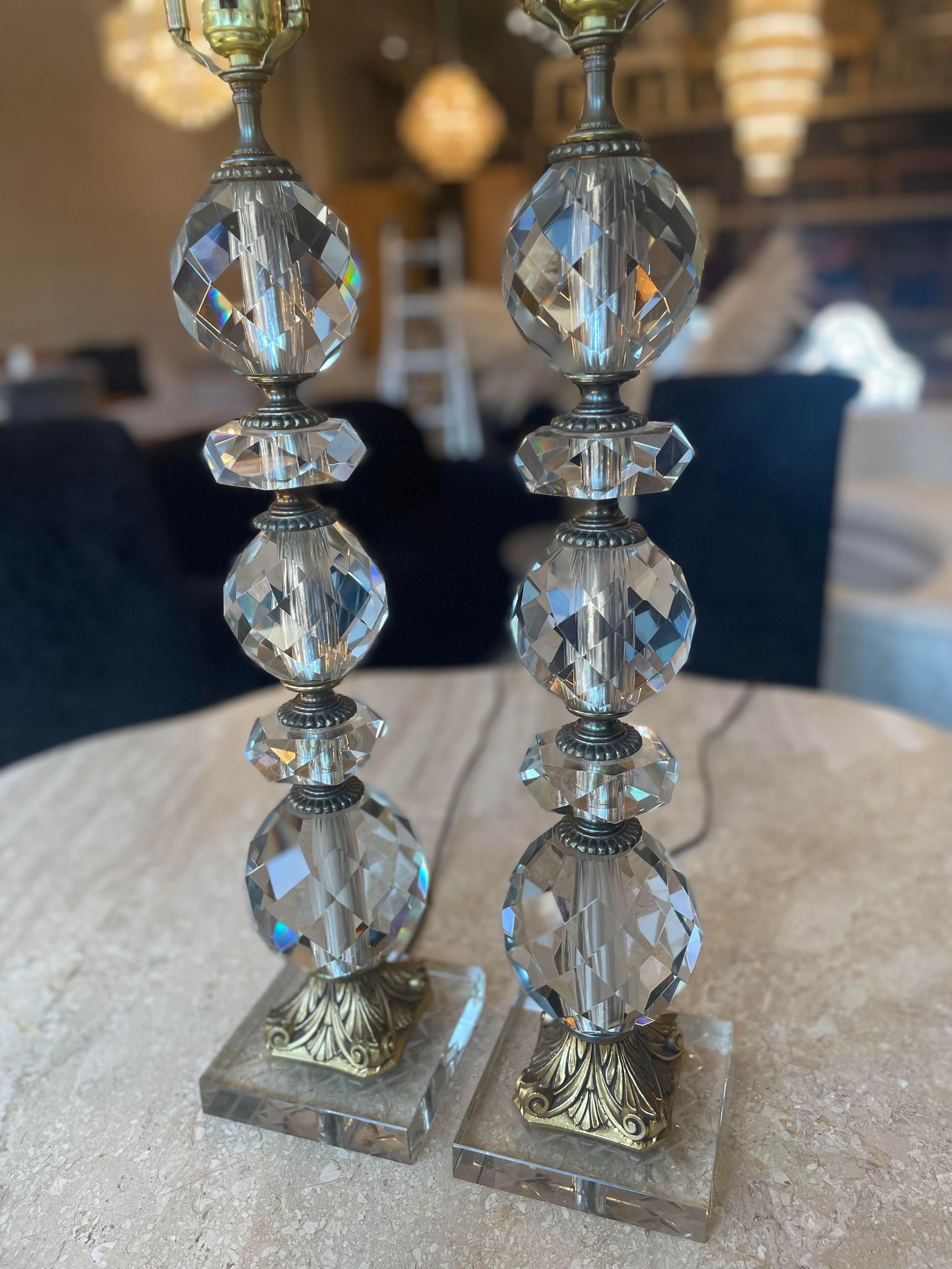 1950’s Vintage Crystal and Brass Lamps - a Pair For Sale 1