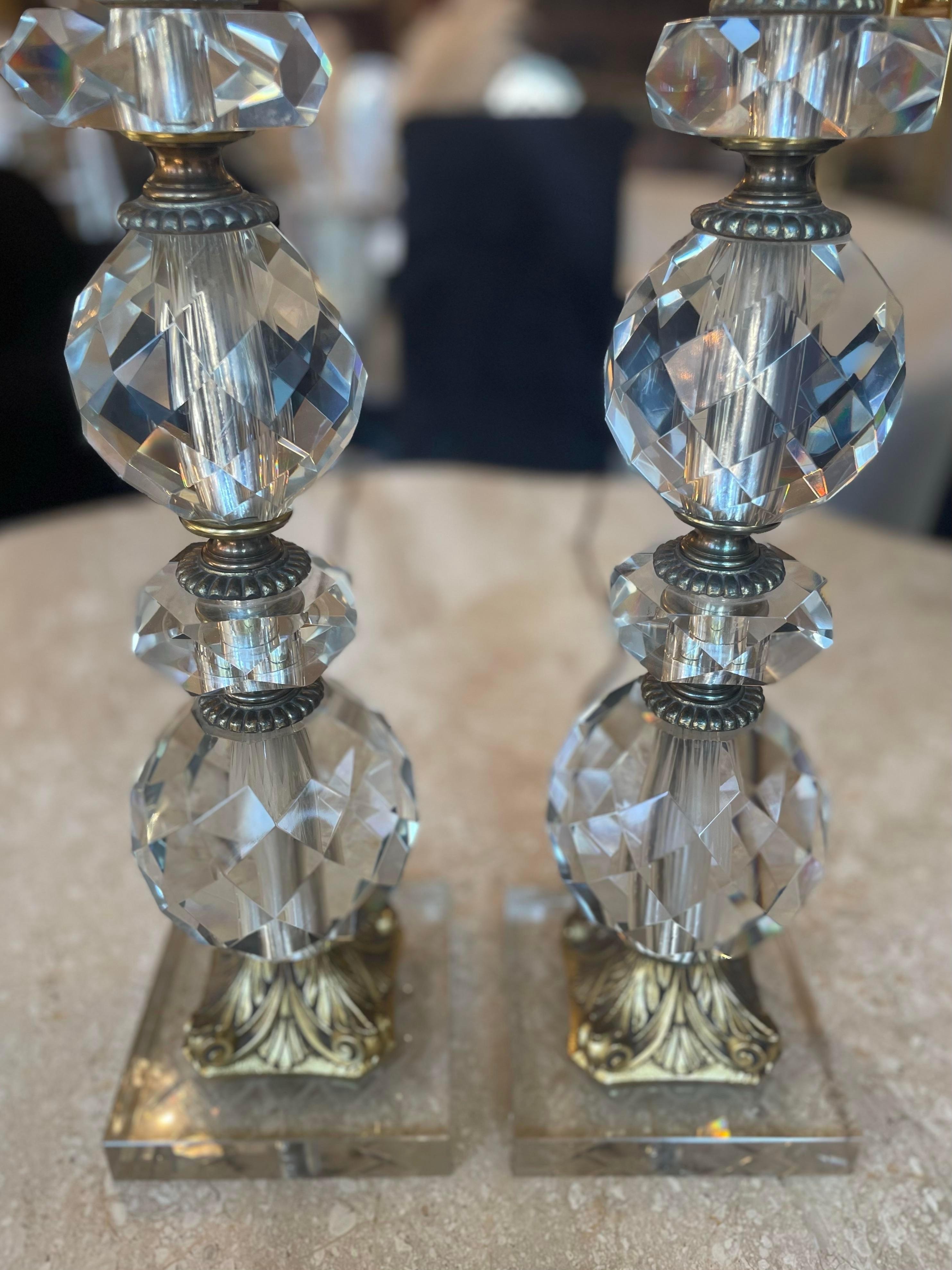 1950’s Vintage Crystal and Brass Lamps - a Pair For Sale 2