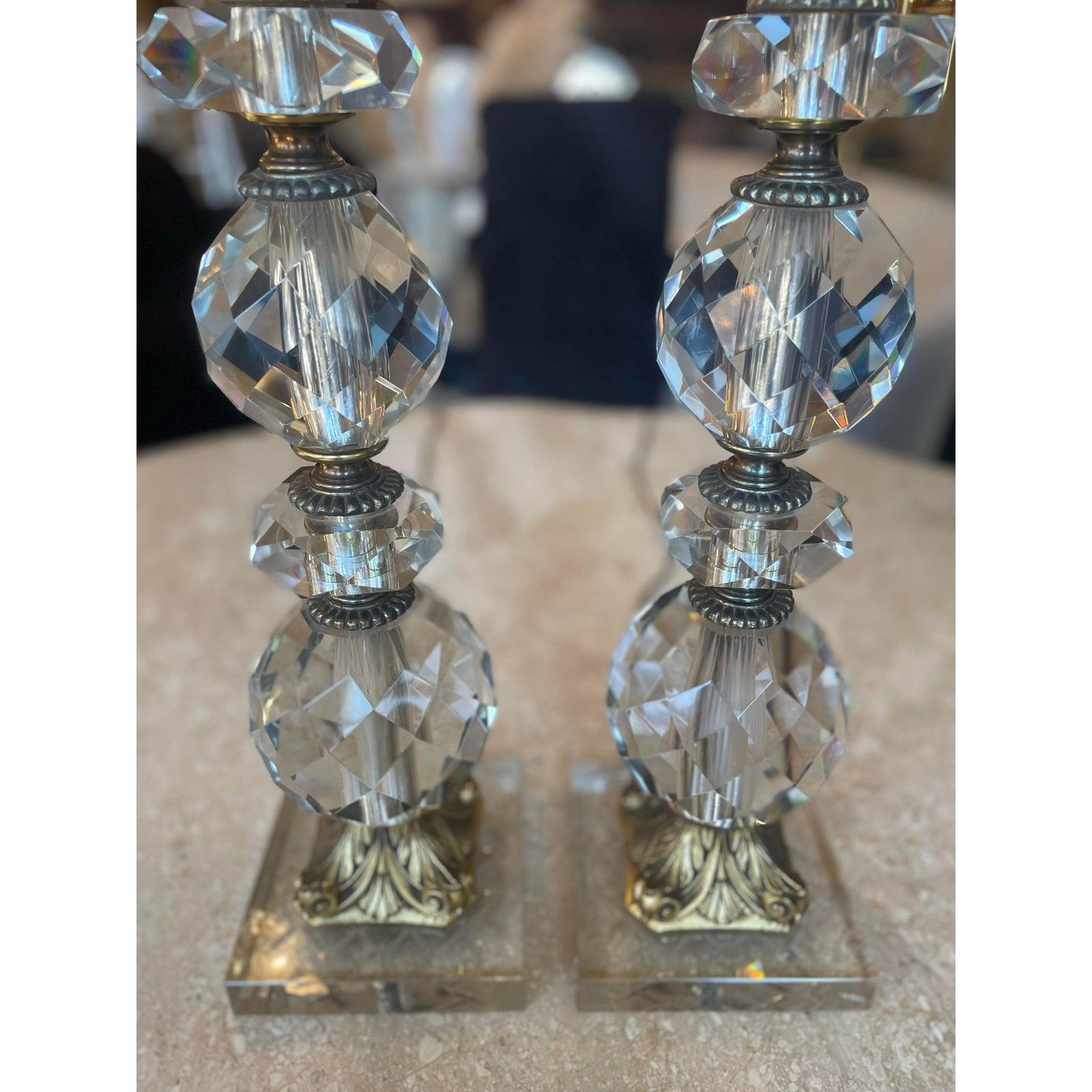 1950’s Vintage Crystal and Brass Lamps - a Pair For Sale 3