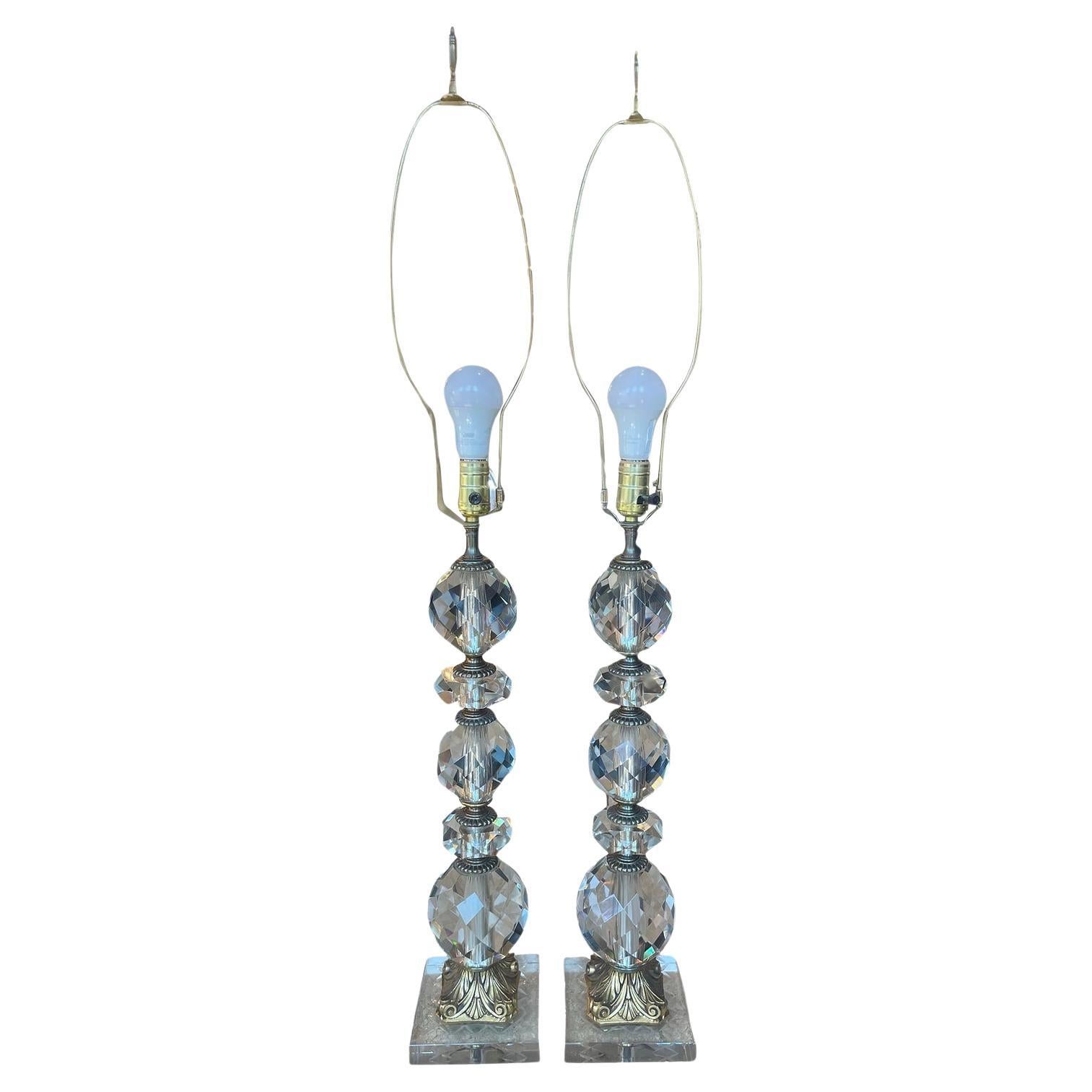 Vintage-Lampen aus Kristall und Messing aus den 1950er Jahren - ein Paar