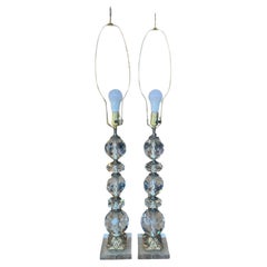 1950’s Vintage Crystal and Brass Lamps - a Pair