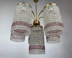 1950's Vintage Crystal Brass Chandelier, Czechoslovakia