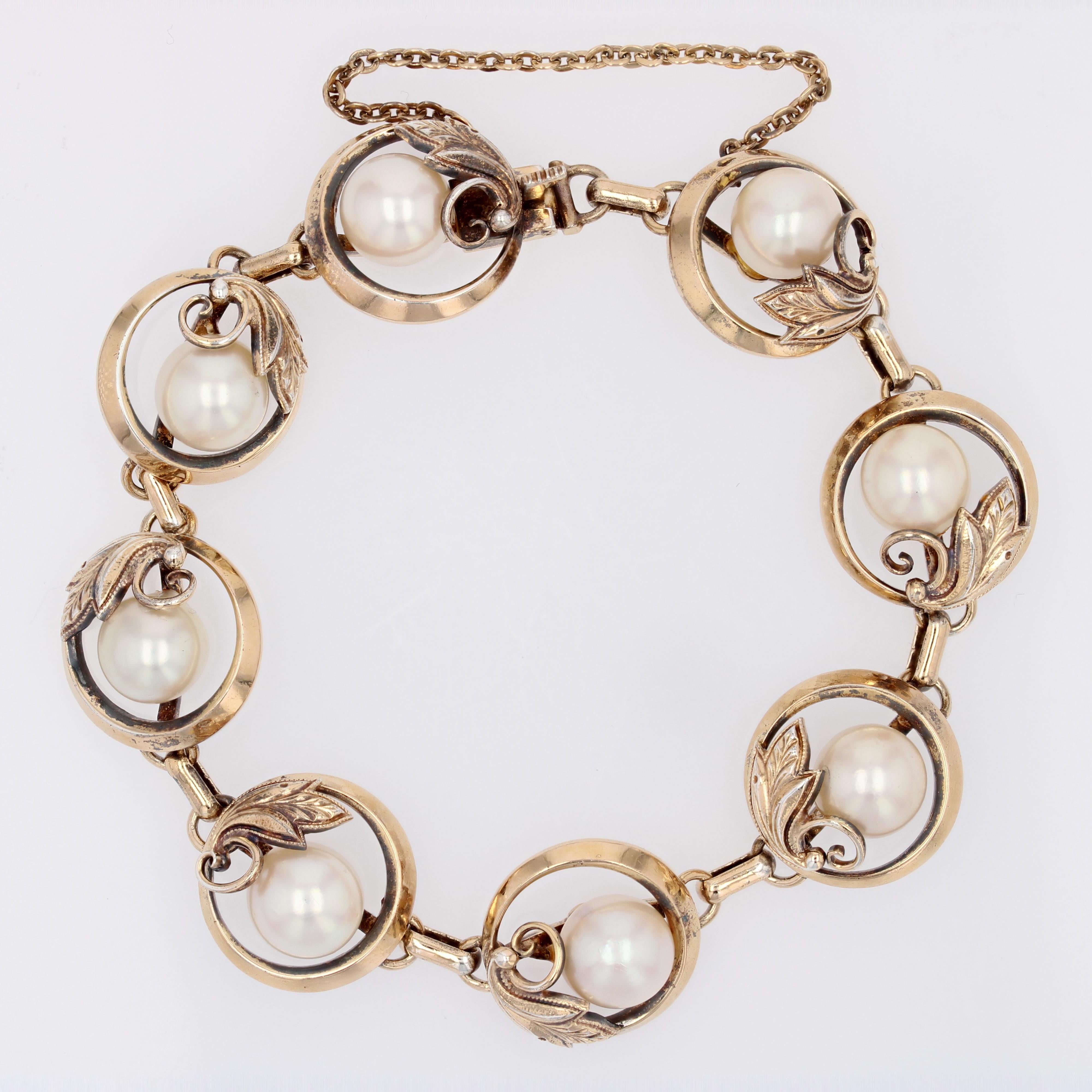 1950s Vintage Cultured Pearls Vermeil Bracelet For Sale 5