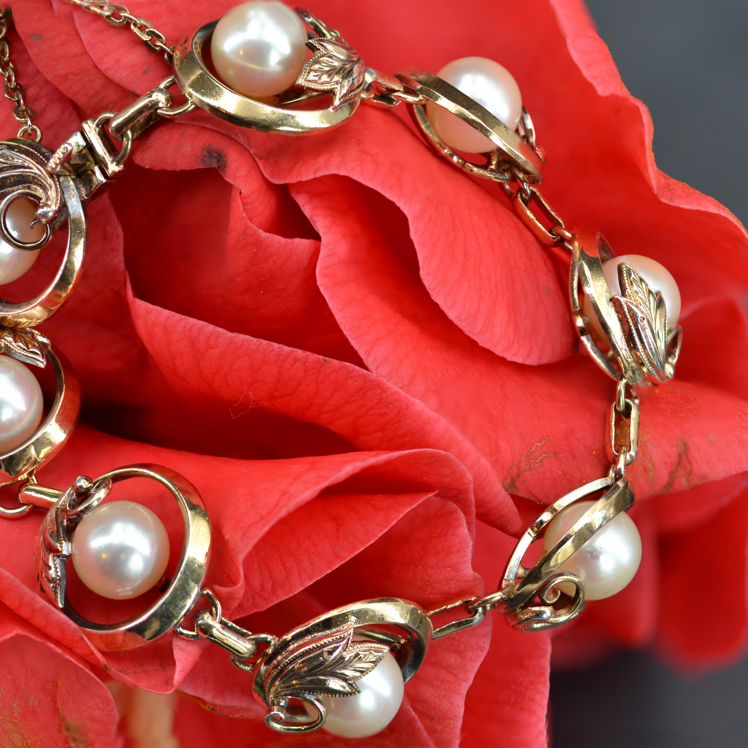 Retro 1950s Vintage Cultured Pearls Vermeil Bracelet For Sale