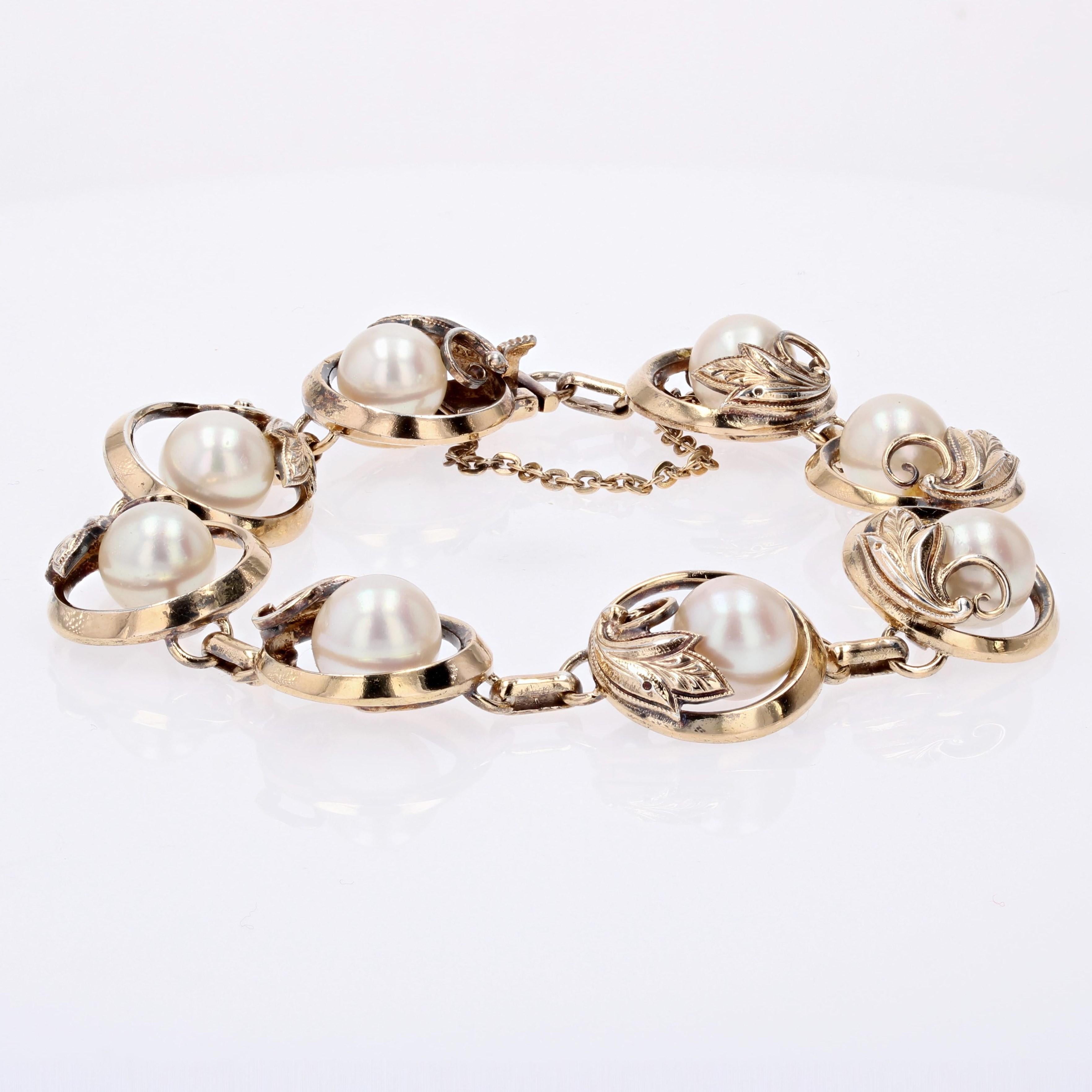 Bead 1950s Vintage Cultured Pearls Vermeil Bracelet For Sale