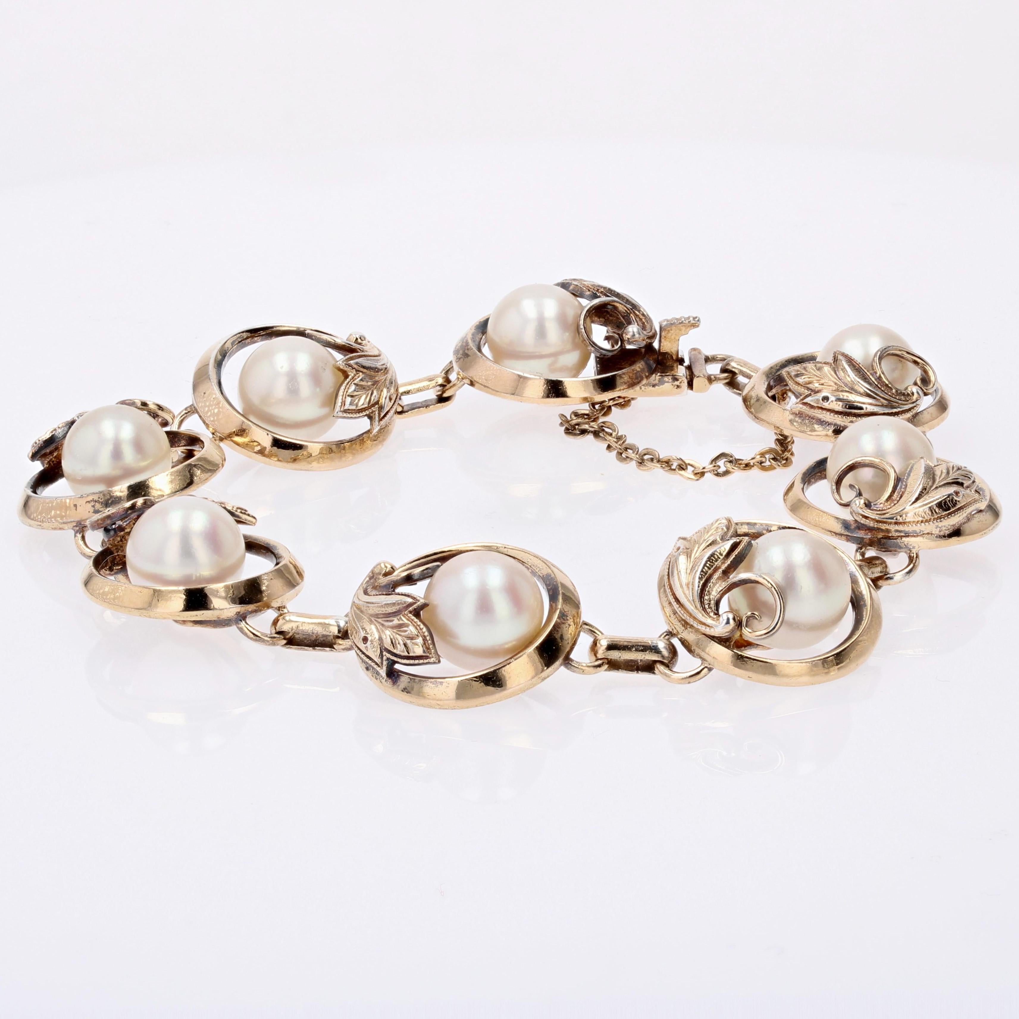 1950s Vintage Cultured Pearls Vermeil Bracelet In Good Condition For Sale In Poitiers, FR