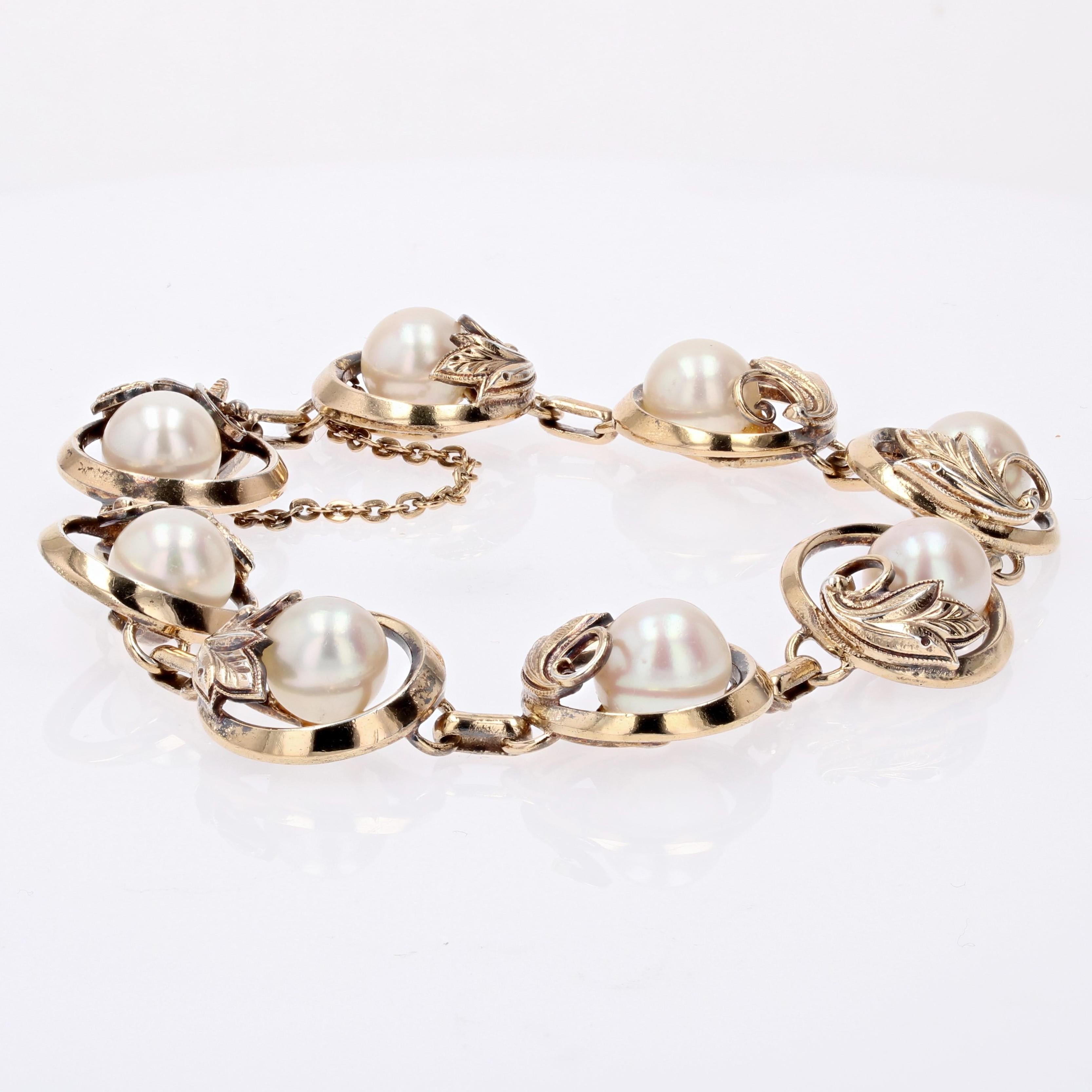 Women's 1950s Vintage Cultured Pearls Vermeil Bracelet For Sale