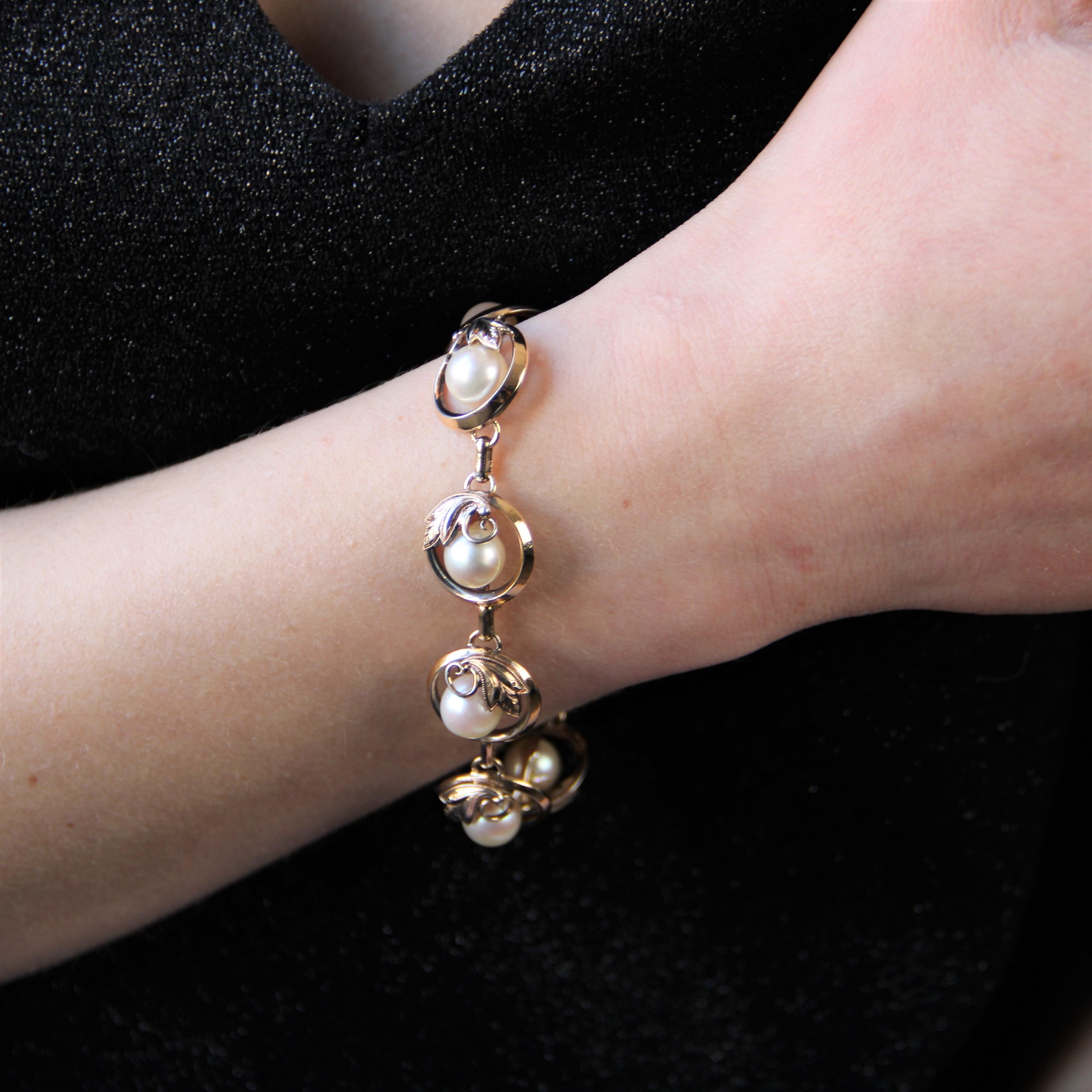 Bracelet vintage en perles de culture et vermeil, années 1950 en vente 1