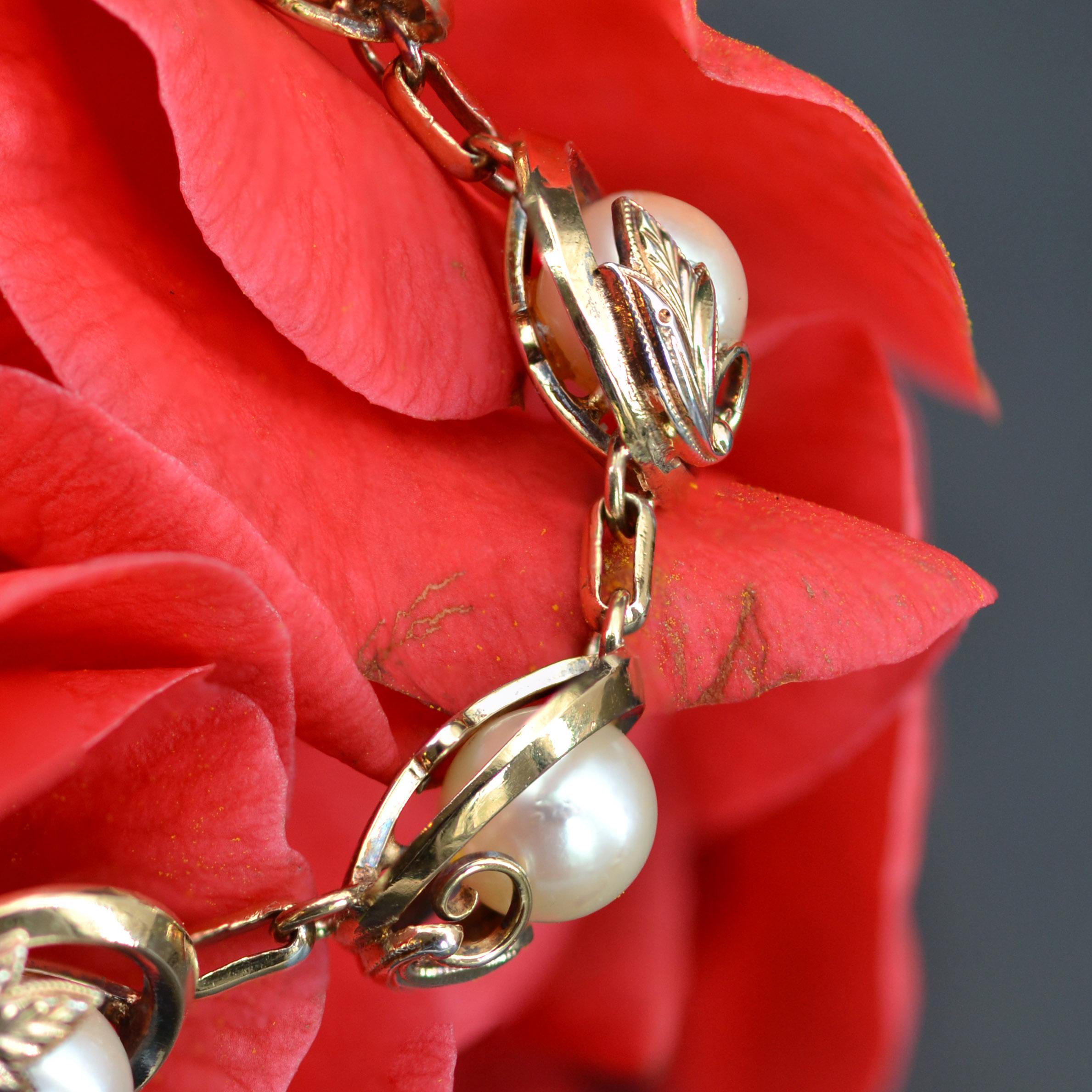 Bracelet vintage en perles de culture et vermeil, années 1950 en vente 3