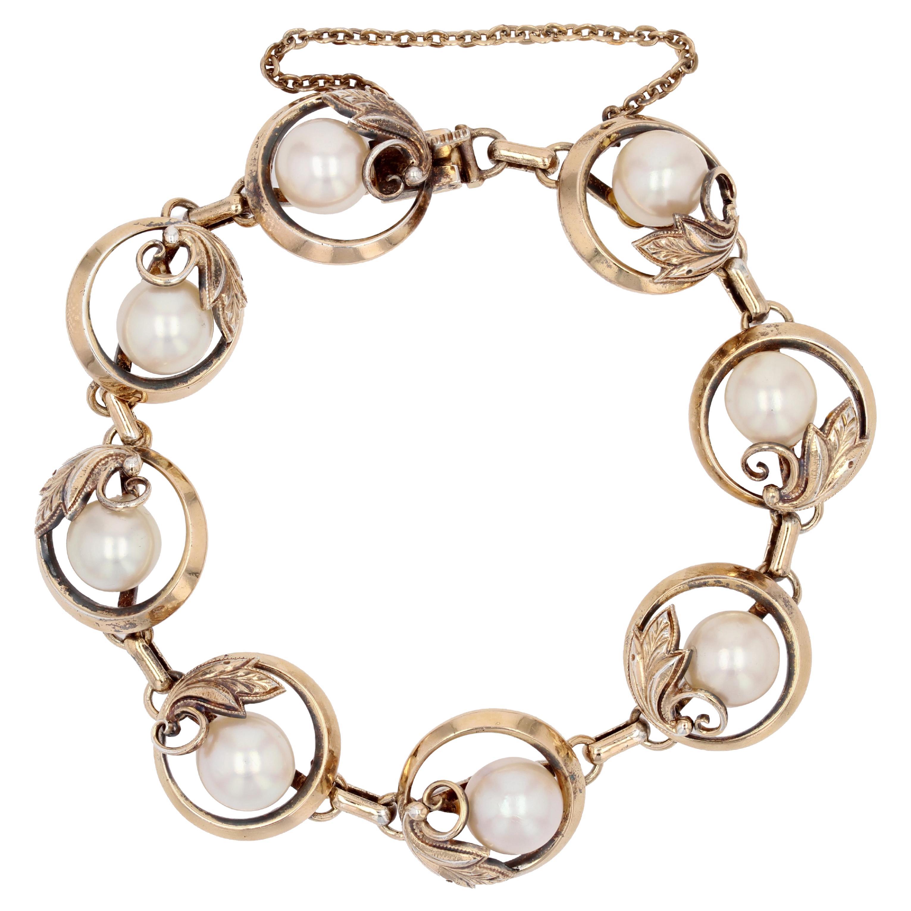 1950s Vintage Cultured Pearls Vermeil Bracelet For Sale