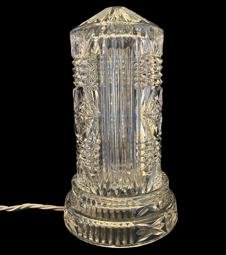 1950's Vintage Cut Crystal Tower Table Lamp For Sale at 1stDibs
