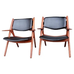 1950s Vintage Danish Hans Wegner Sawhorse Lounge Chairs - A Set Of 2