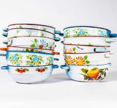 Cuencos esmaltados decorados vintage años 50 - Grandes