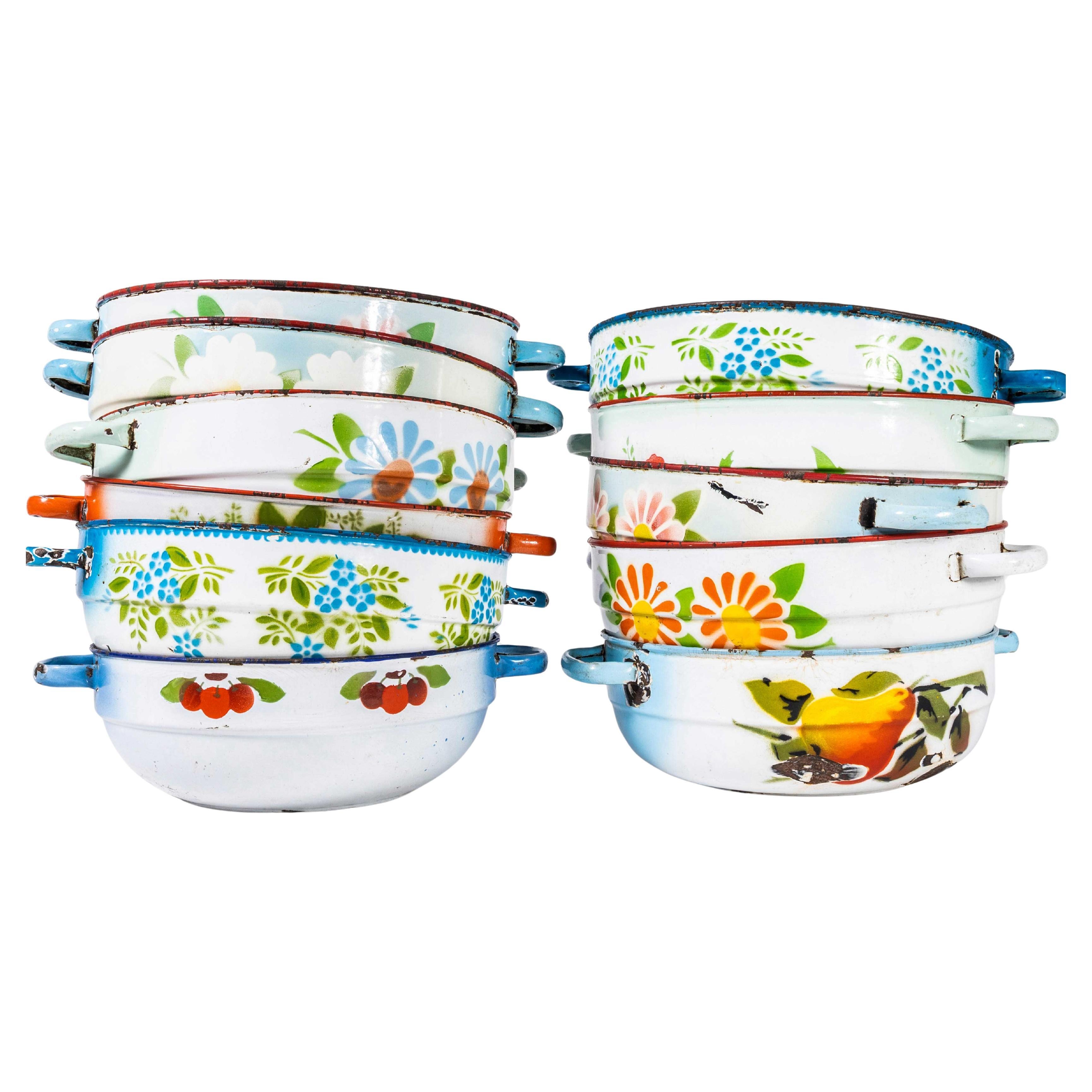 Cuencos esmaltados decorados vintage años 50 - Grandes en venta