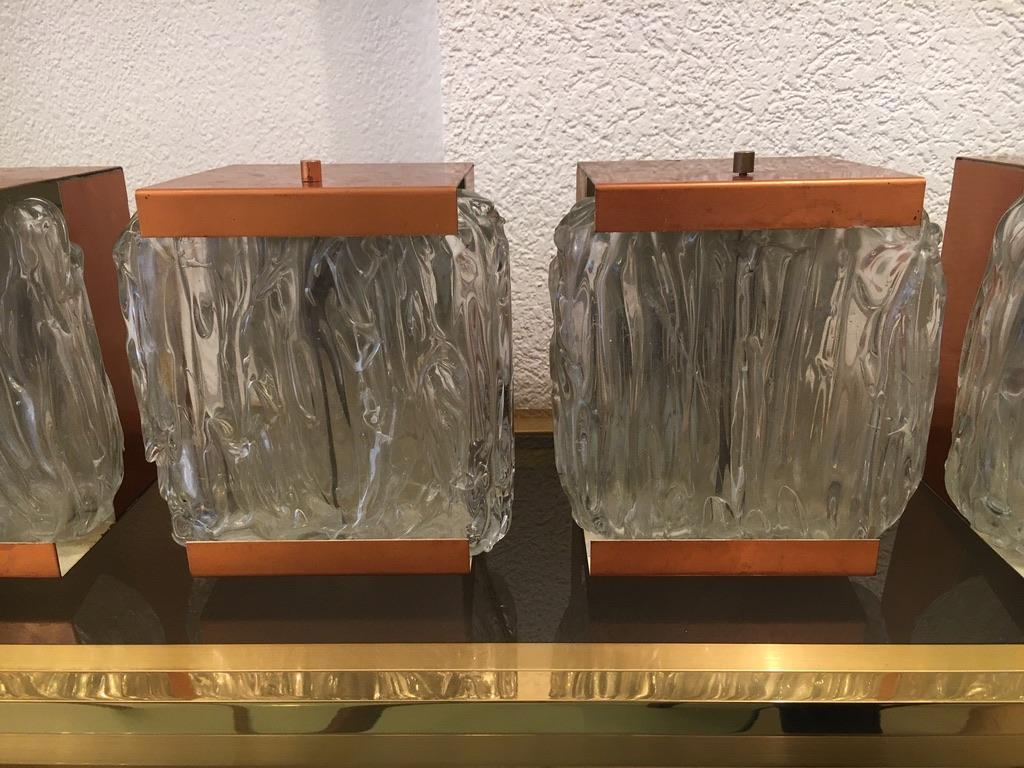 1950s Vintage Decorative Set of 5 Copper and Glass Wall Lamps In Good Condition For Sale In Geneva, CH