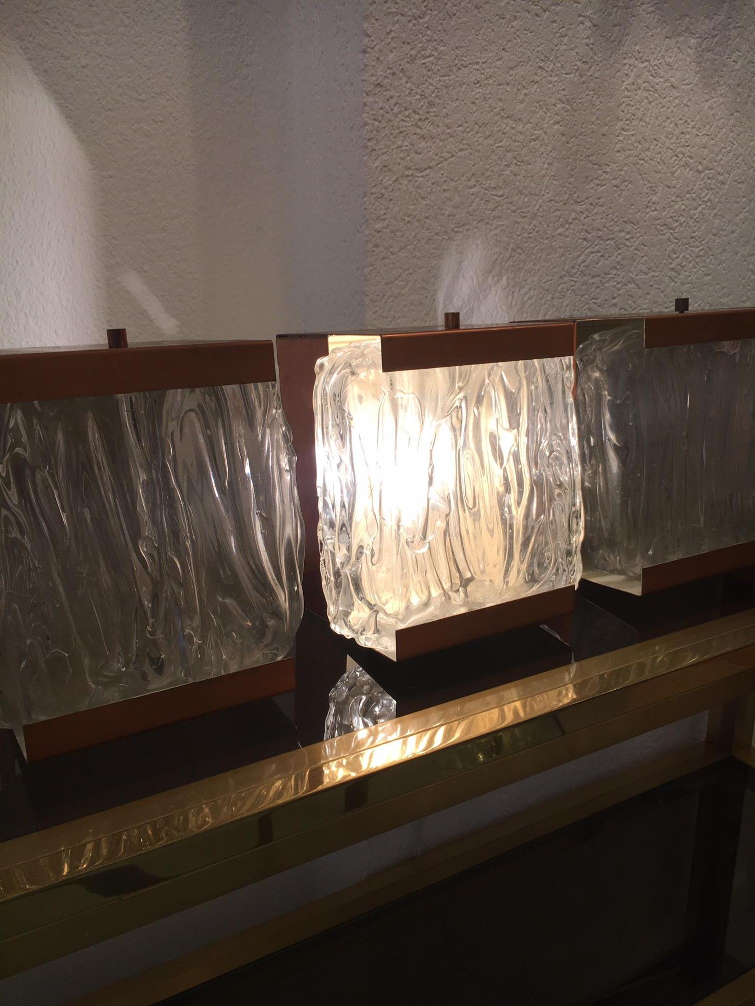 1950s Vintage Decorative Set of 5 Copper and Glass Wall Lamps For Sale 1
