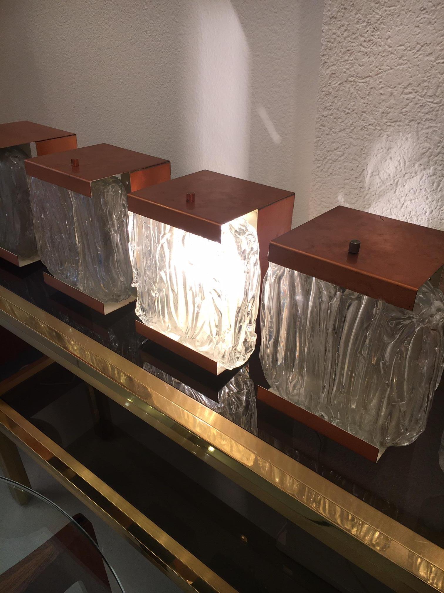 1950s Vintage Decorative Set of 5 Copper and Glass Wall Lamps For Sale 2