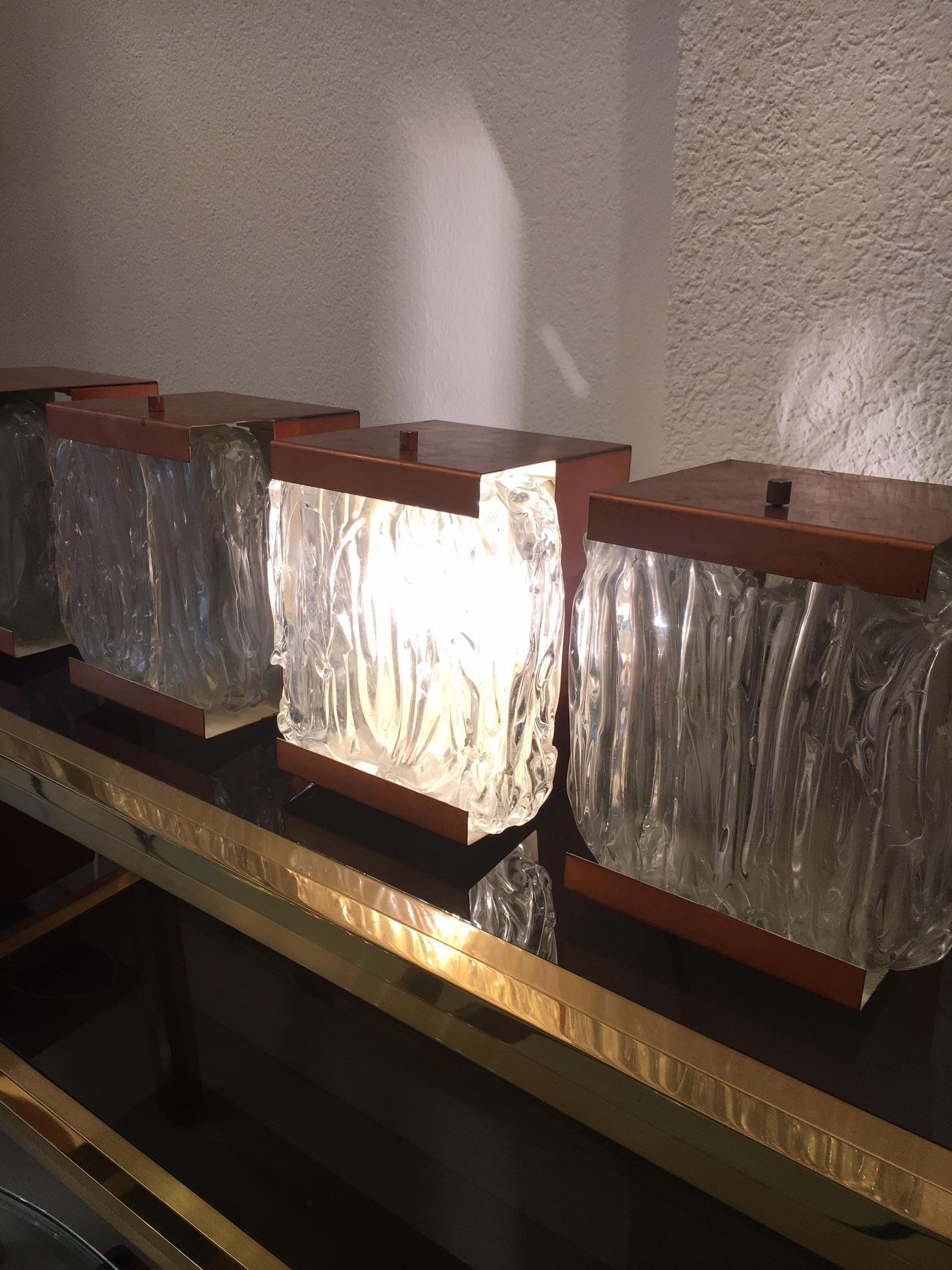 1950s Vintage Decorative Set of 5 Copper and Glass Wall Lamps For Sale 3