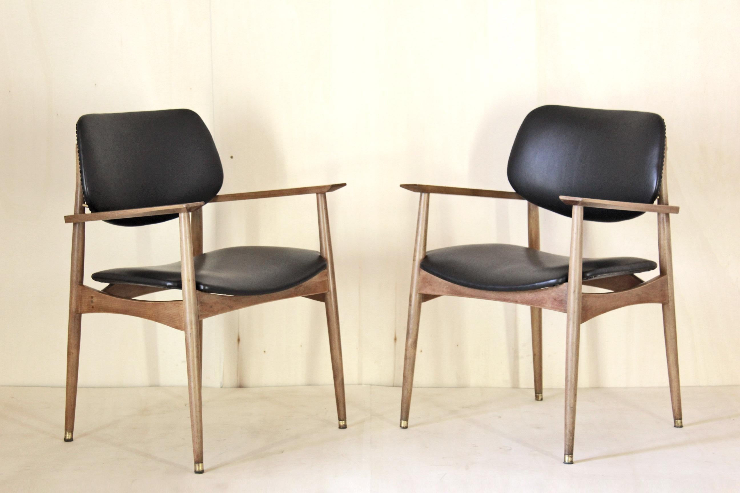 Vintage desk chairs, leather, Italy 1950s 13