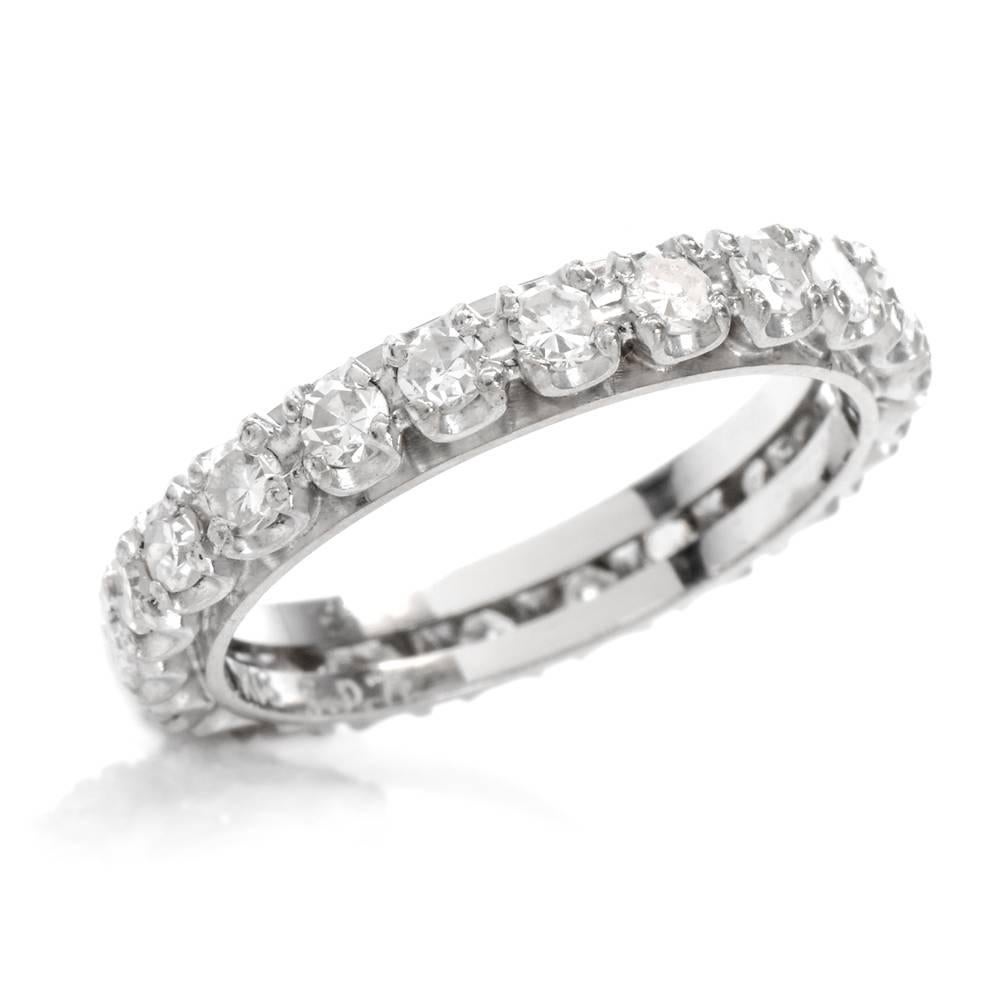 1950s Vintage Diamond 18 Karat White Gold Eternity Band Ring In Excellent Condition In Miami, FL