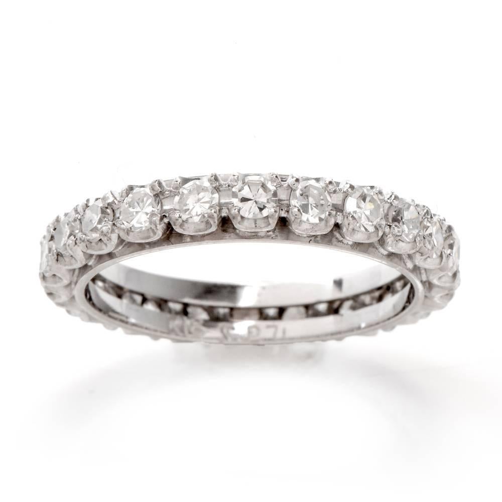 Women's or Men's 1950s Vintage Diamond 18 Karat White Gold Eternity Band Ring