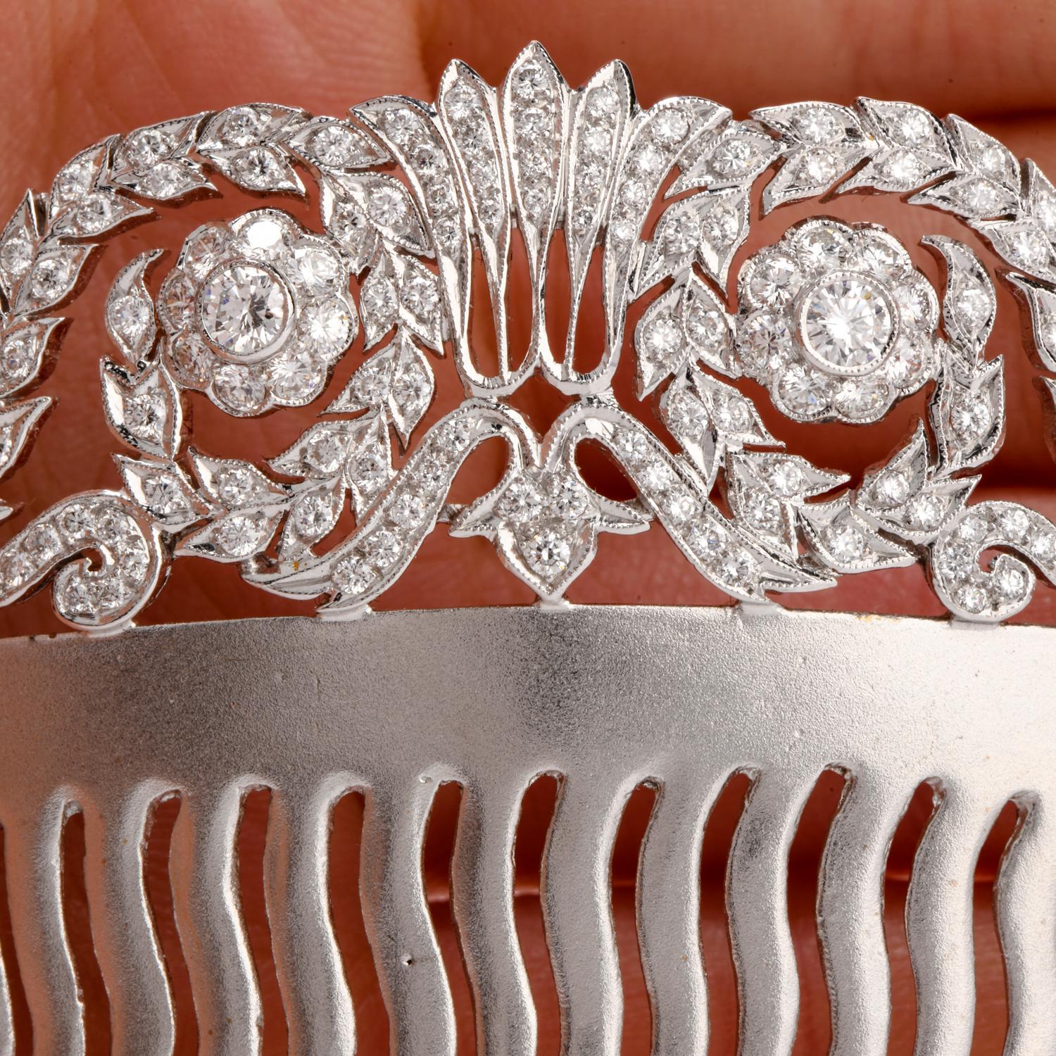 Art Deco 1950s Vintage Diamond 18 Karat White Gold Hair Comb