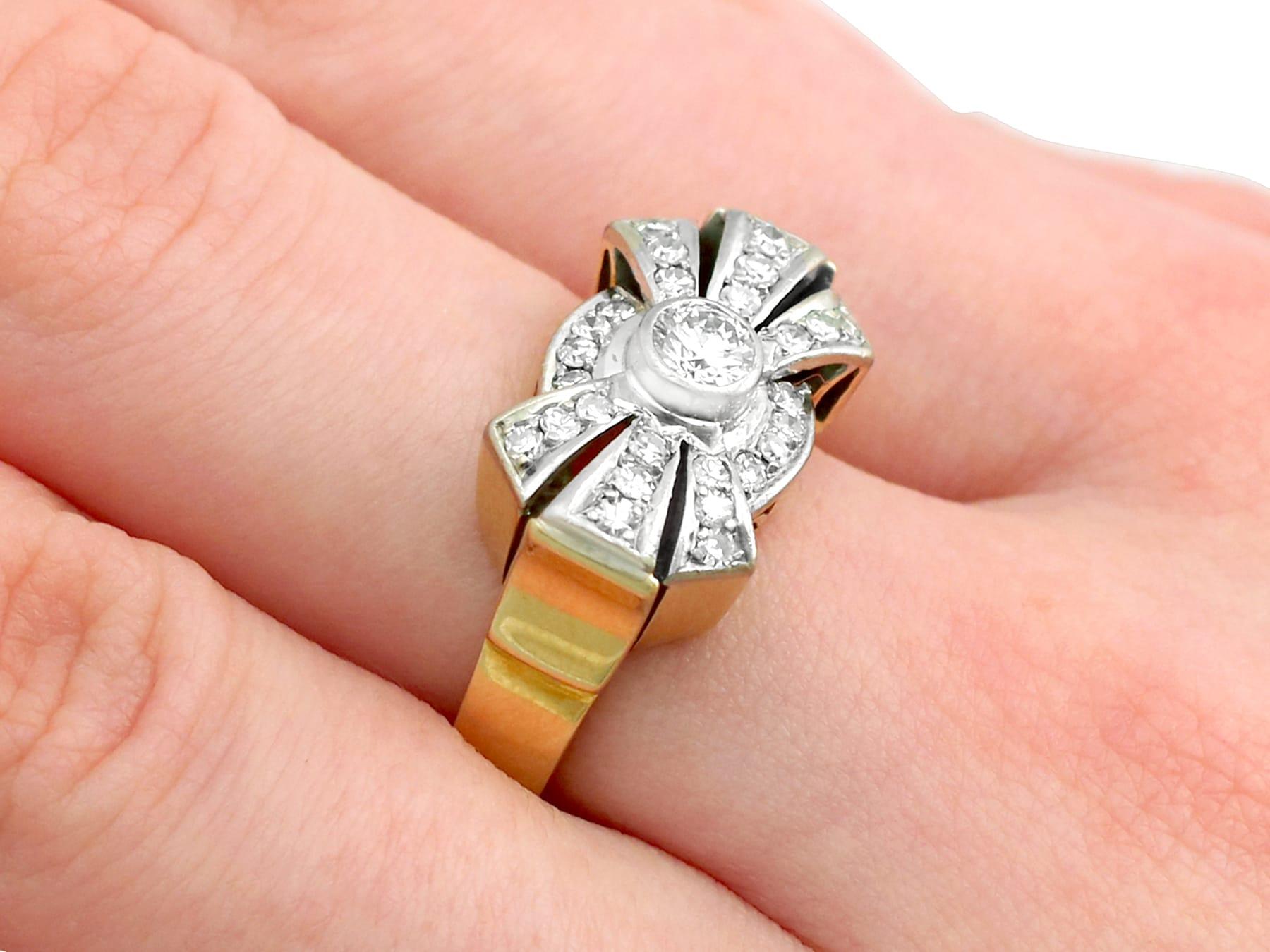 Women's 1950s Diamond and Yellow Gold Platinum Set Cocktail Ring For Sale