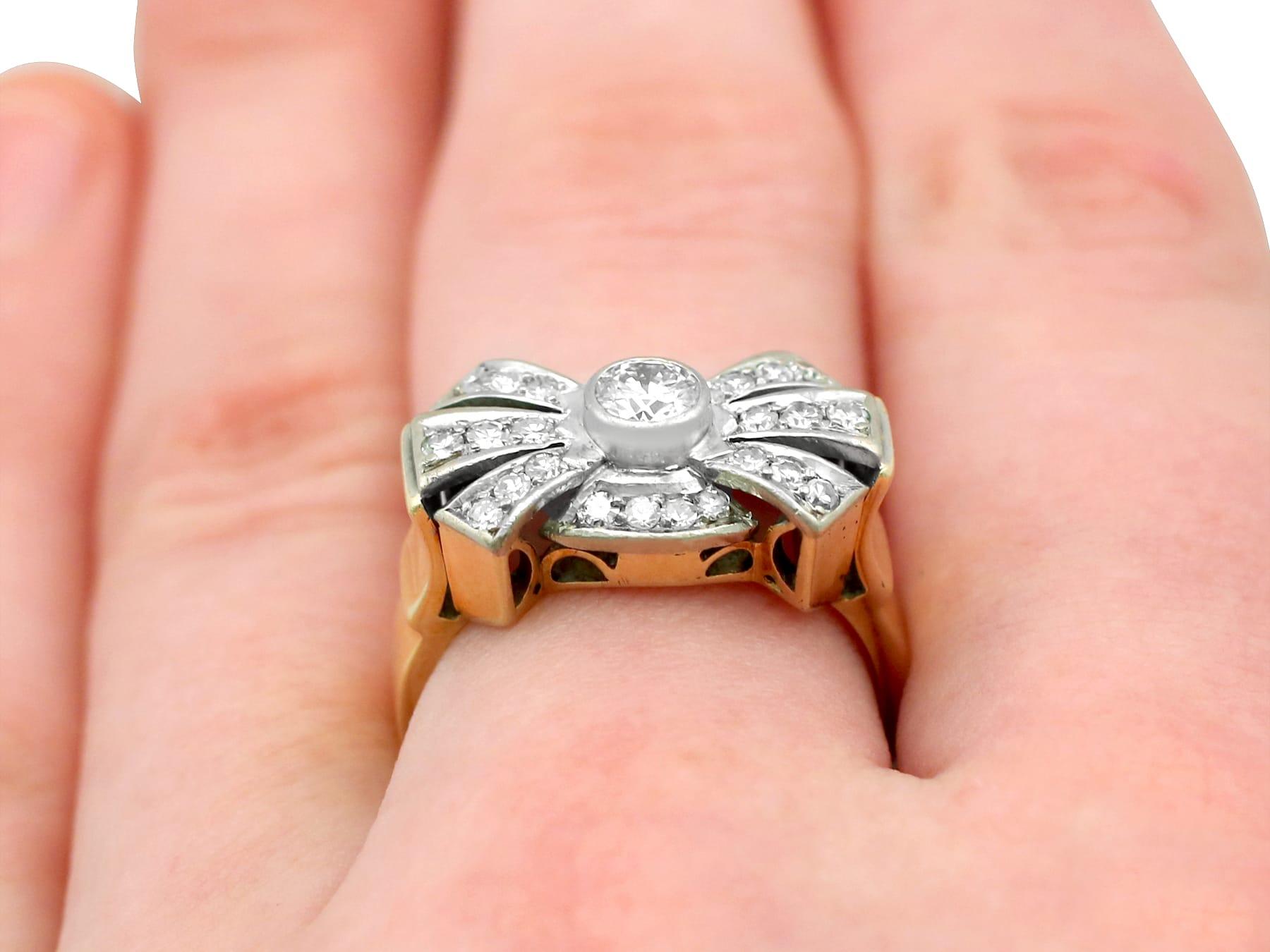 1950s Diamond and Yellow Gold Platinum Set Cocktail Ring For Sale 1