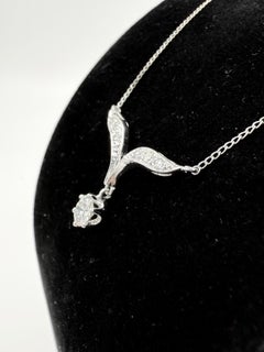 1950s Vintage Diamond Drop 14k White Gold Necklace