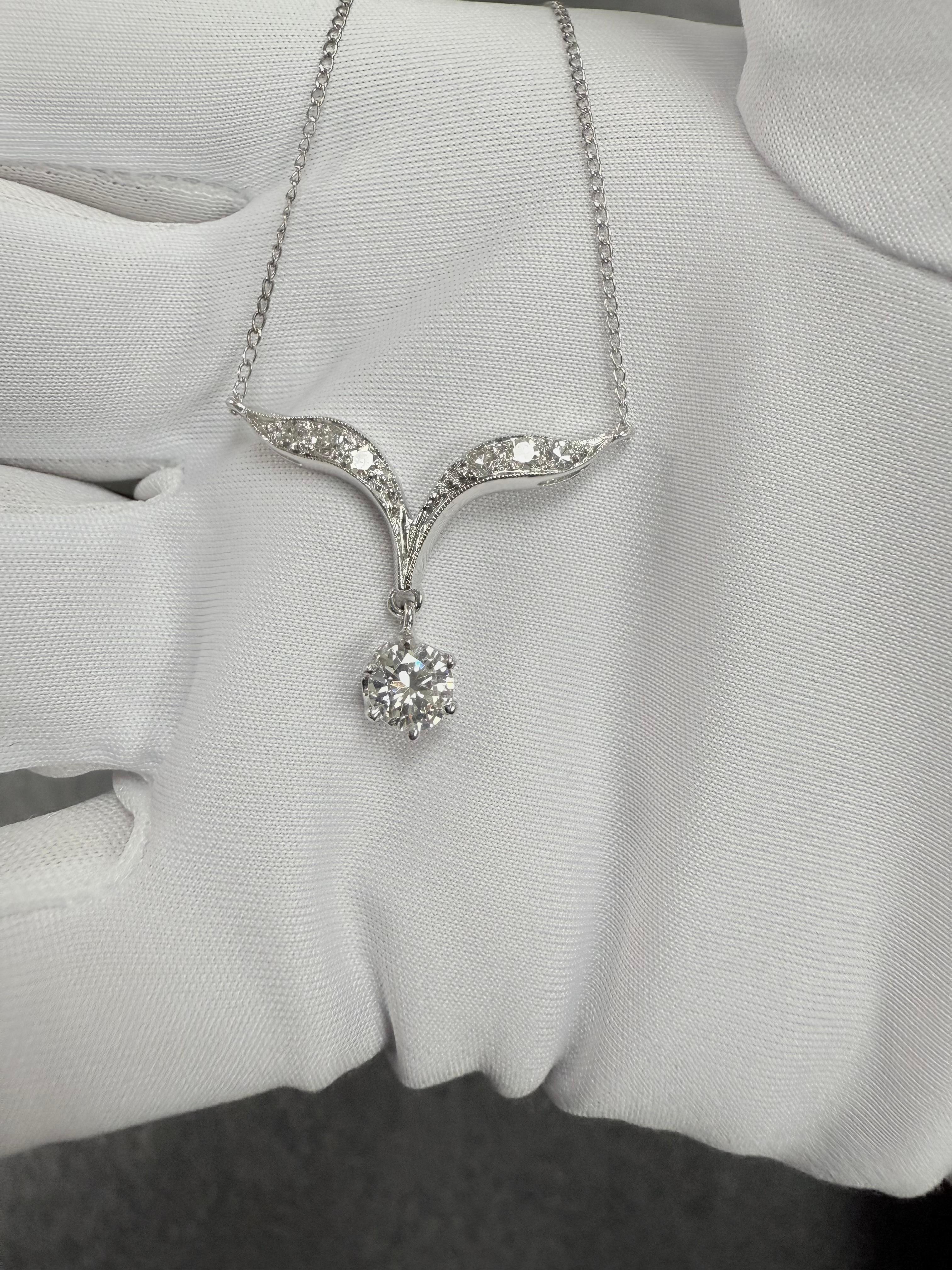 da uomo o donna Collana vintage anni '50 con goccia di diamante in oro bianco 14 carati in vendita