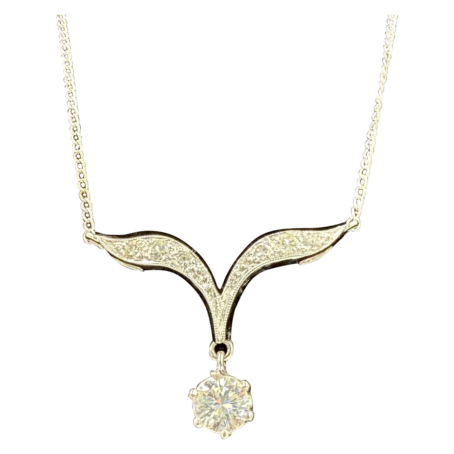 Collana vintage anni '50 con goccia di diamante in oro bianco 14 carati in vendita