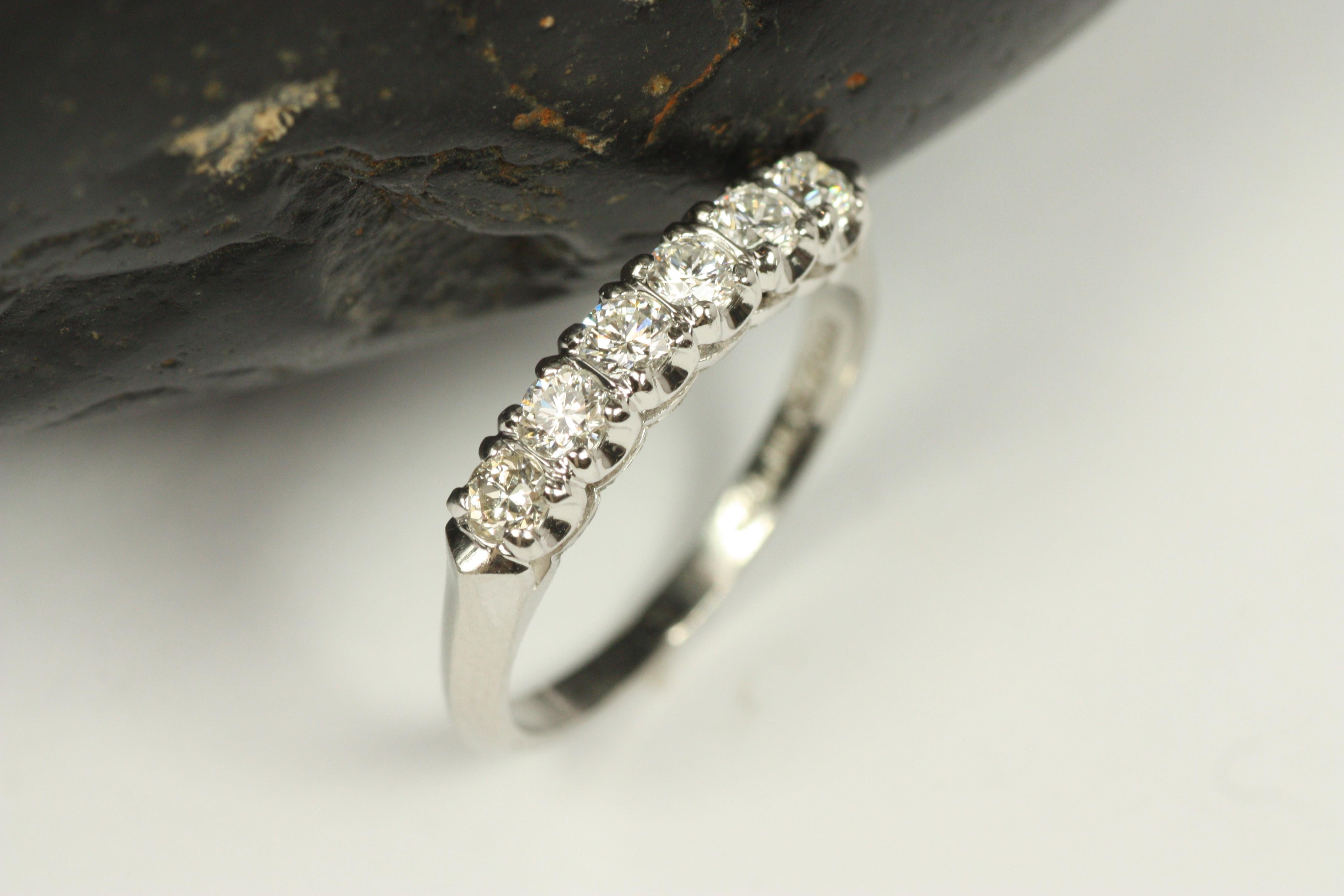 Round Cut 1950s Vintage Diamond Platinum 3.3mm Wedding Band For Sale