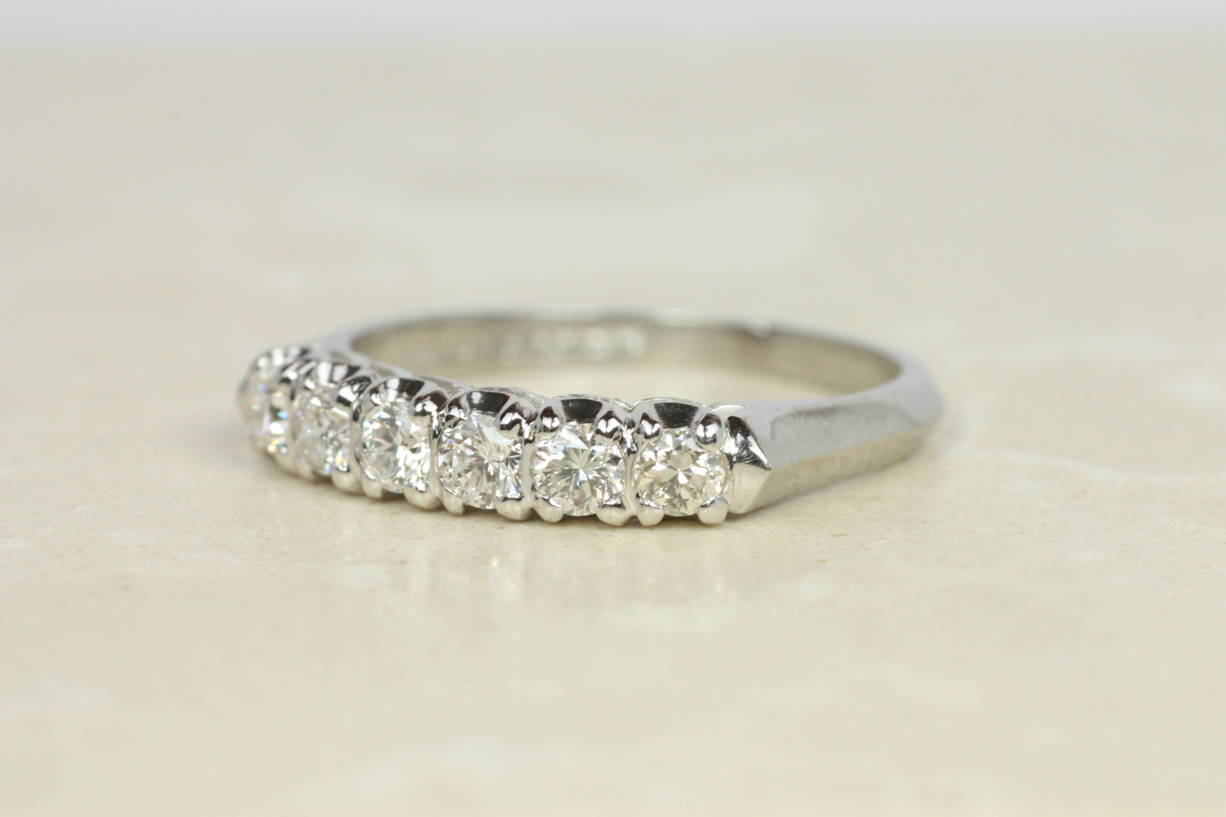 1950s Vintage Diamond Platinum 3.3mm Wedding Band For Sale 2