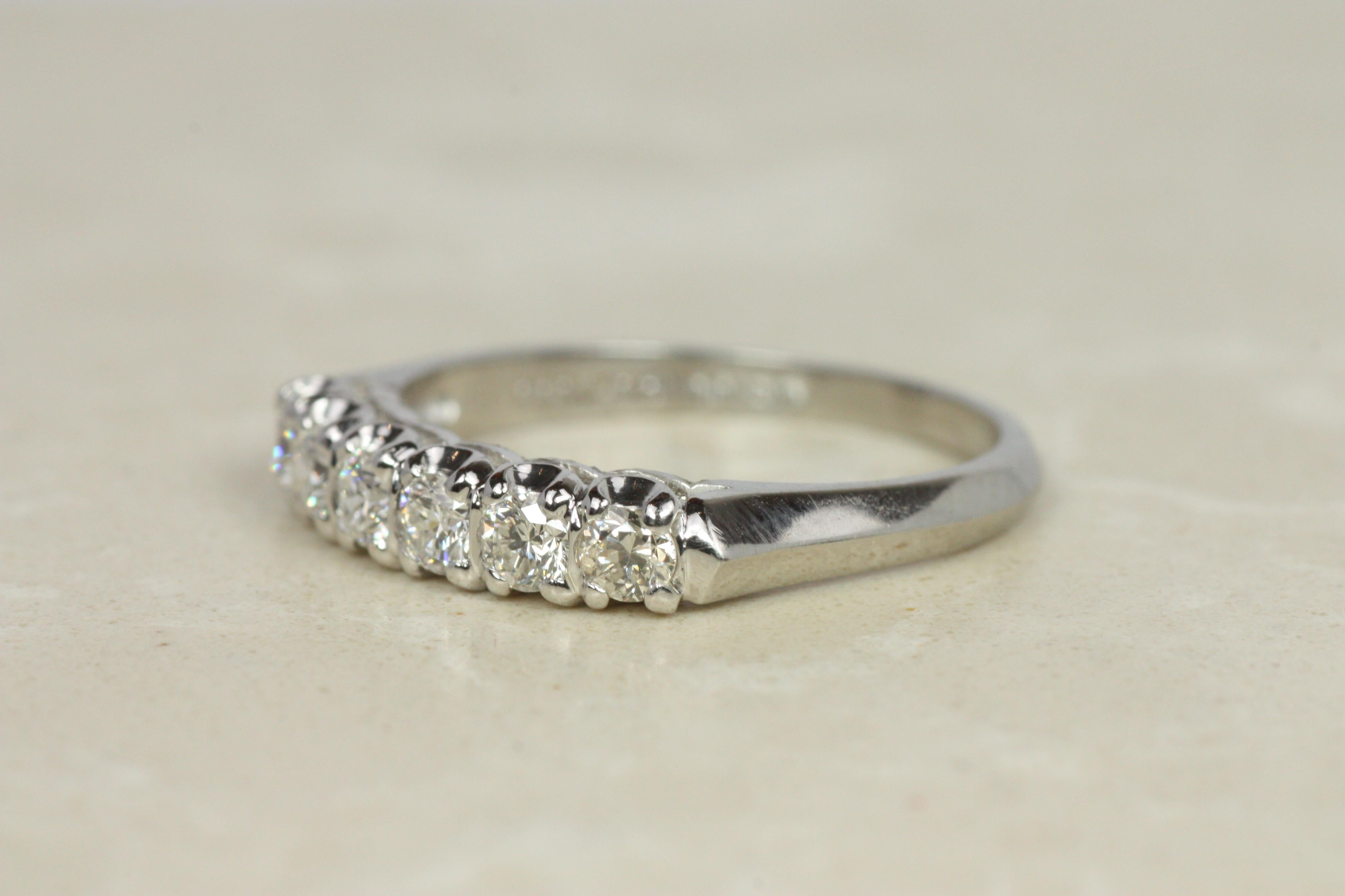 1950s Vintage Diamond Platinum 3.3mm Wedding Band For Sale 3